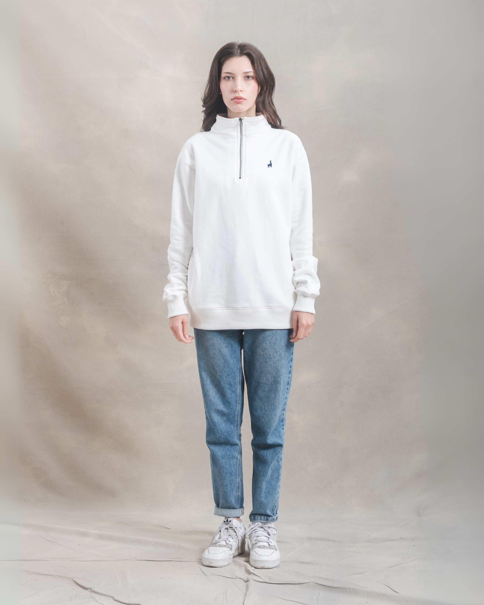 Polera Quarter Zip Blanco Marfil