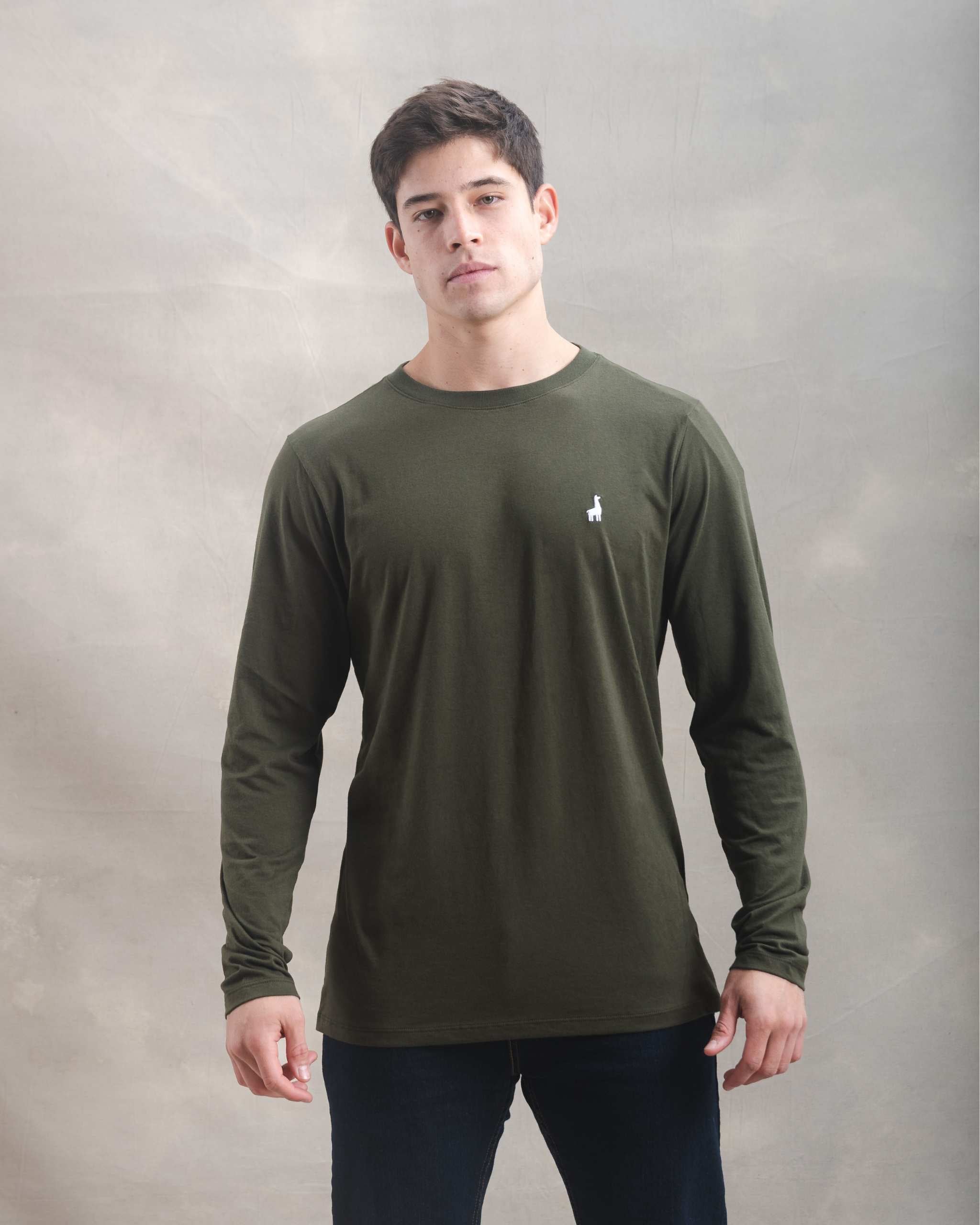 Polo Manga Larga Verde Militar 100% Soft Pima