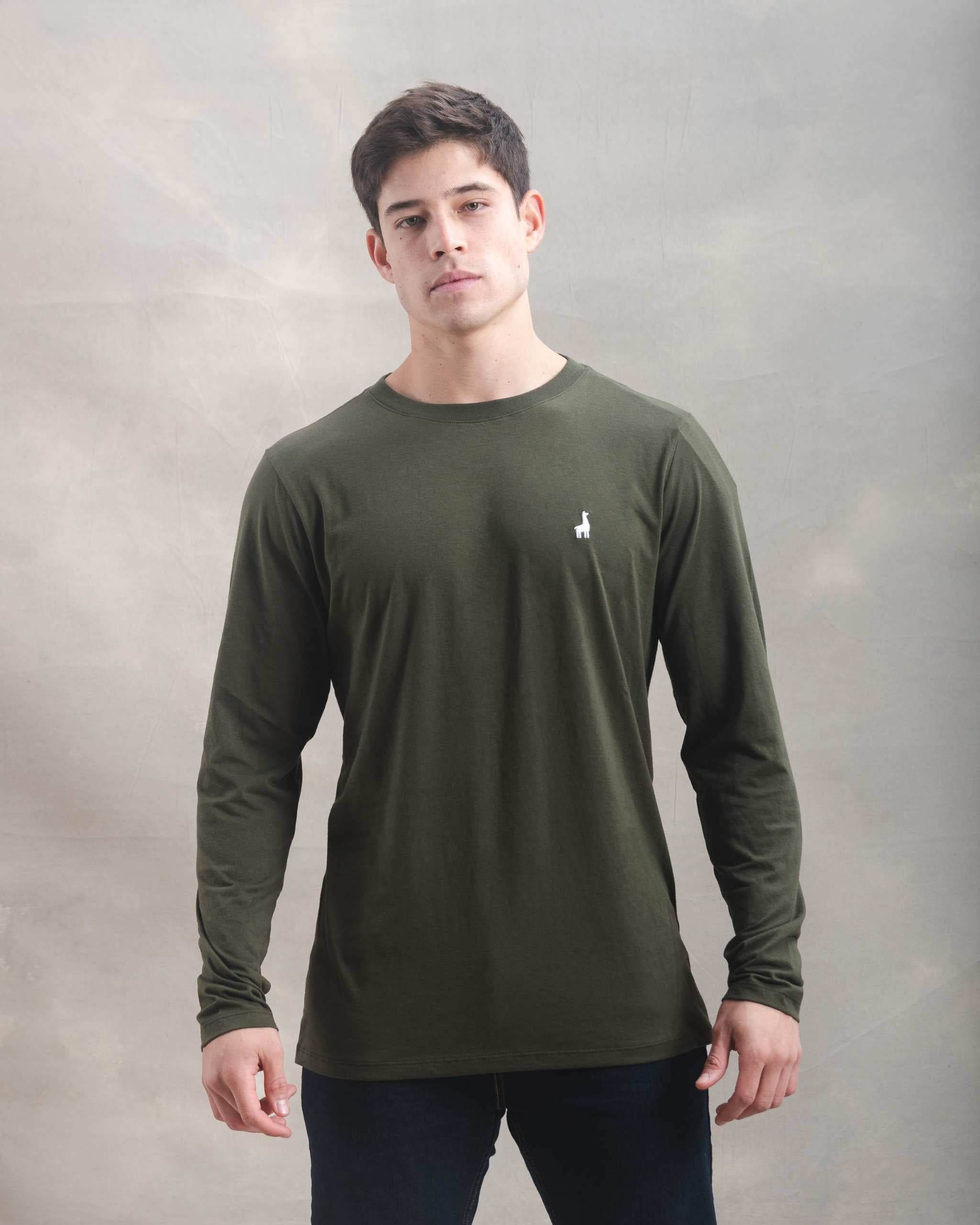Polo Manga Larga Verde Militar 100% Soft Pima