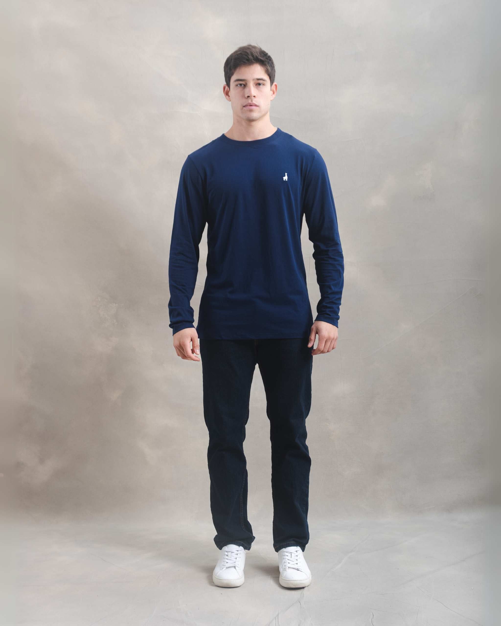 Polo Manga Larga Azul 100% Soft Pima