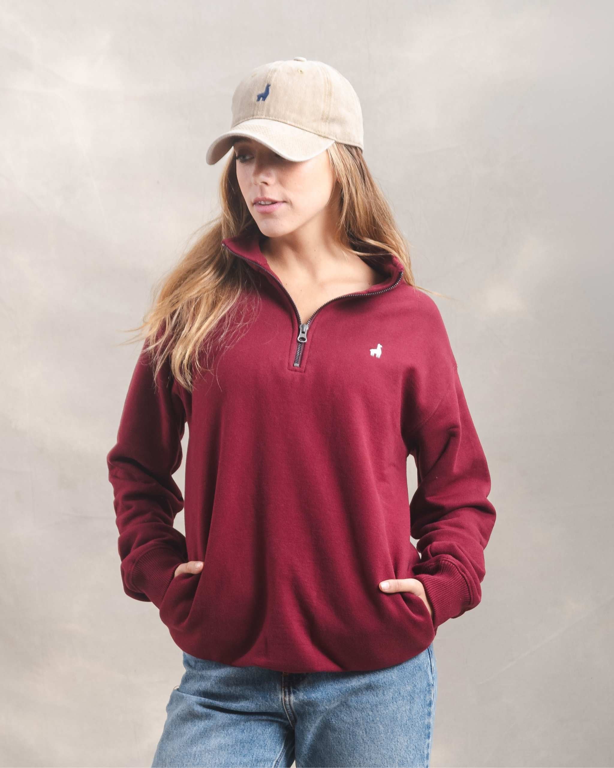 Polera Quarter Zip Guinda