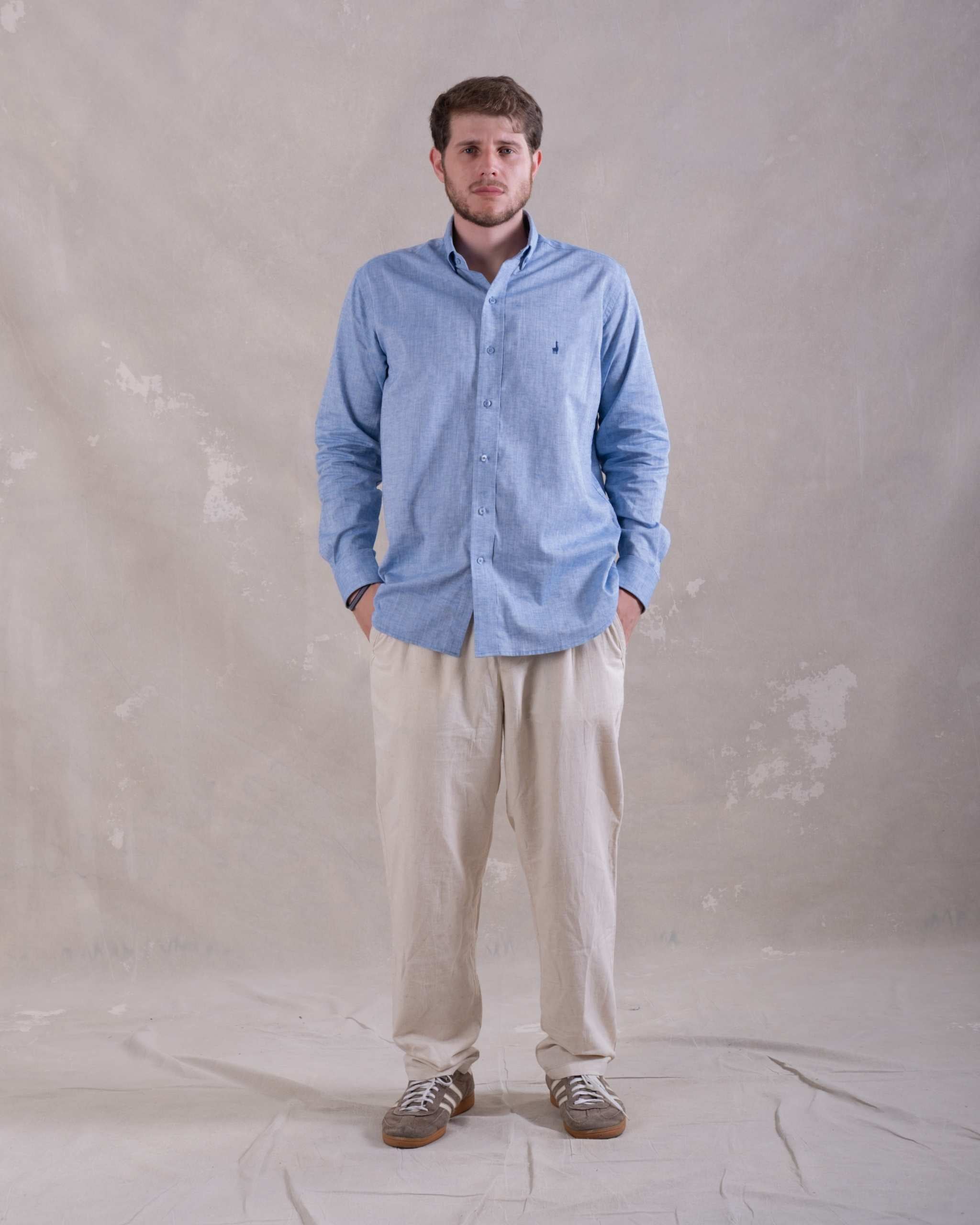 Camisa Pima Lino Azul-(Preventa, entrega el 22 de Diciembre)