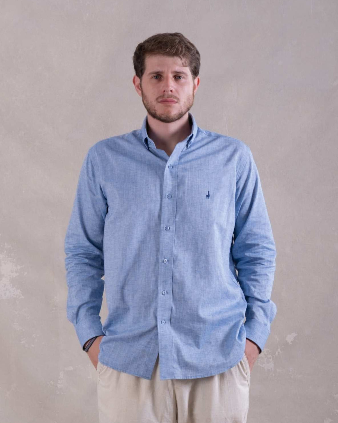 Camisa Pima Lino Azul Qénido