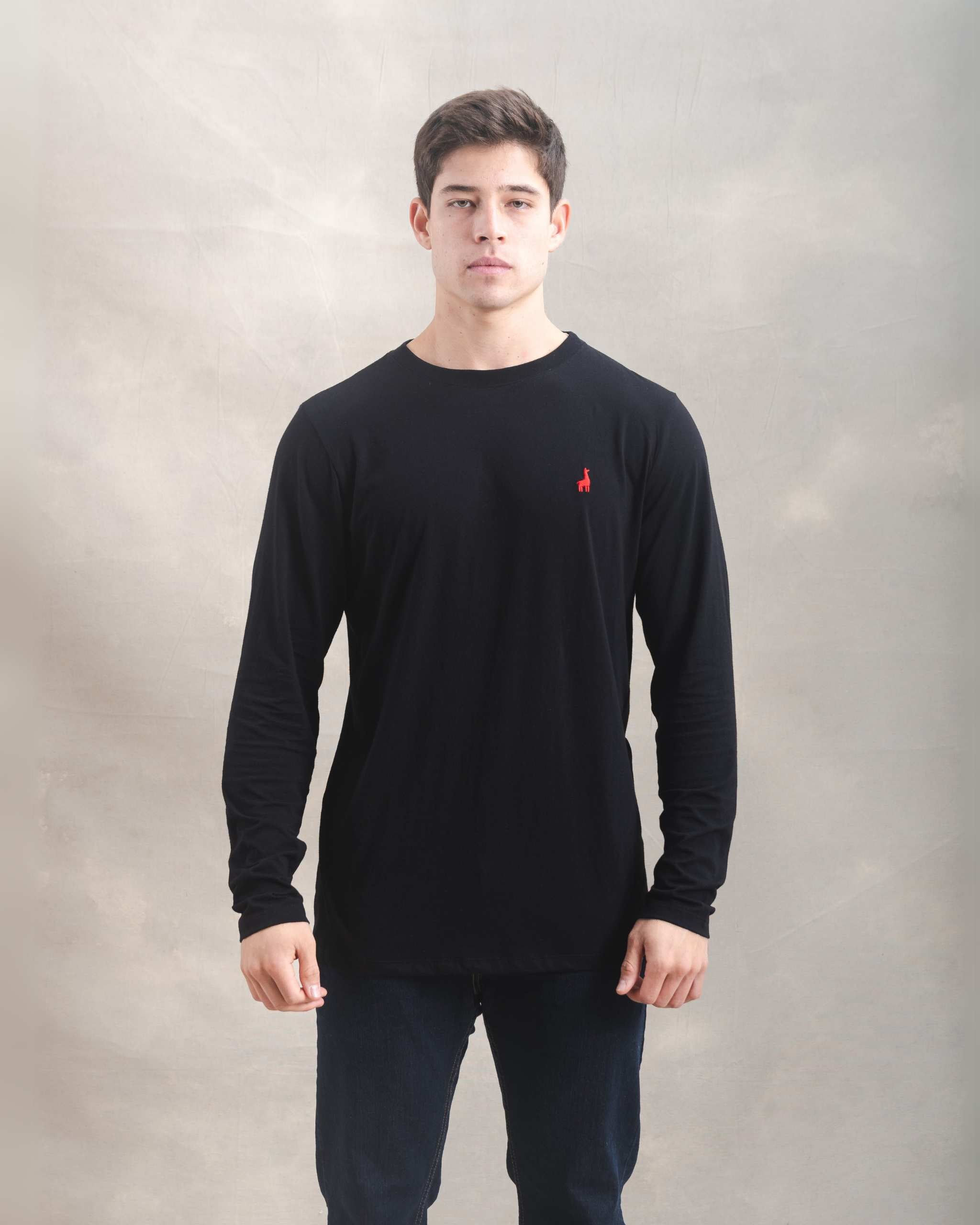 Polo Manga Larga Negro 100% Soft Pima