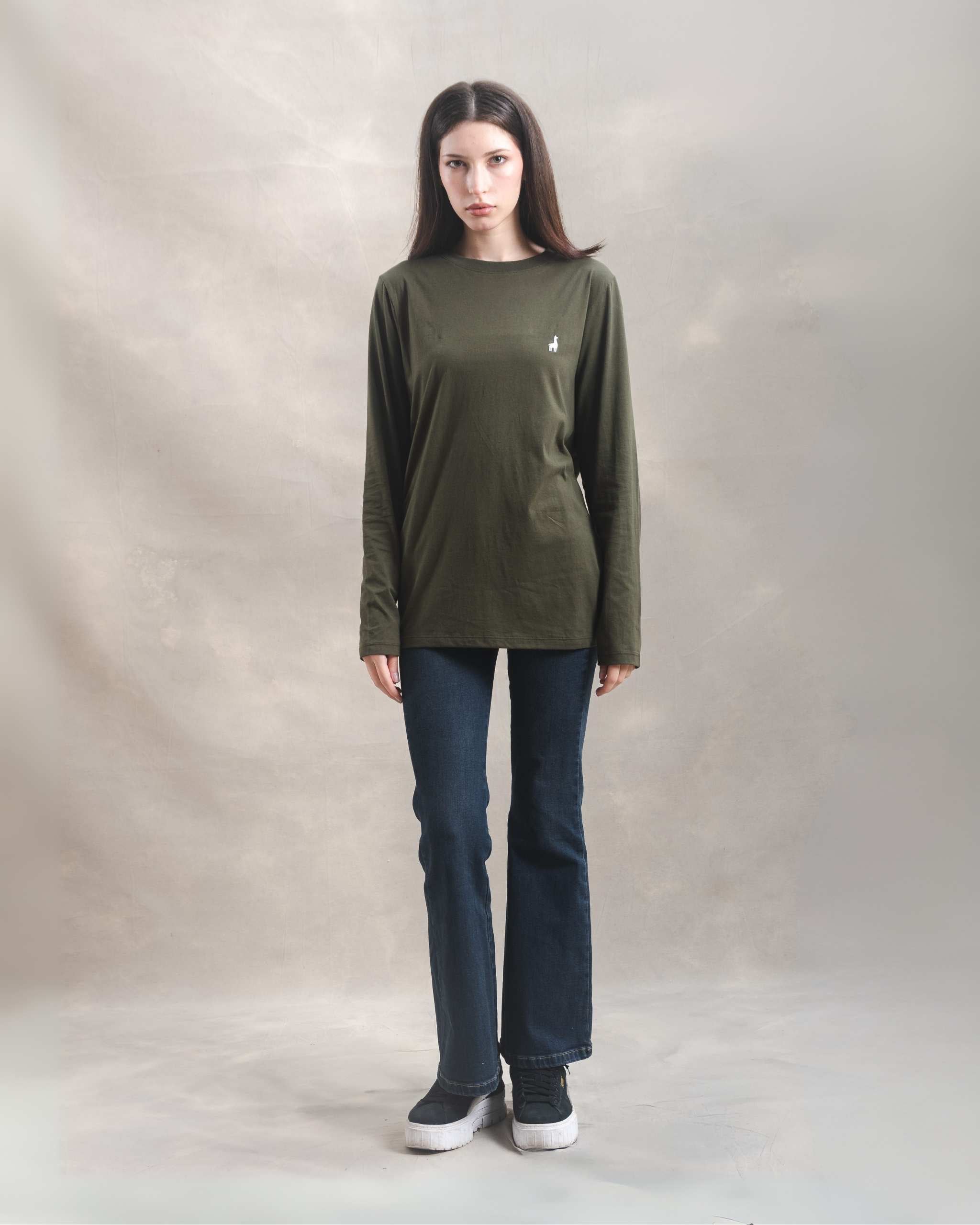 Polo manga larga unisex Verde Militar 100% Soft Pima