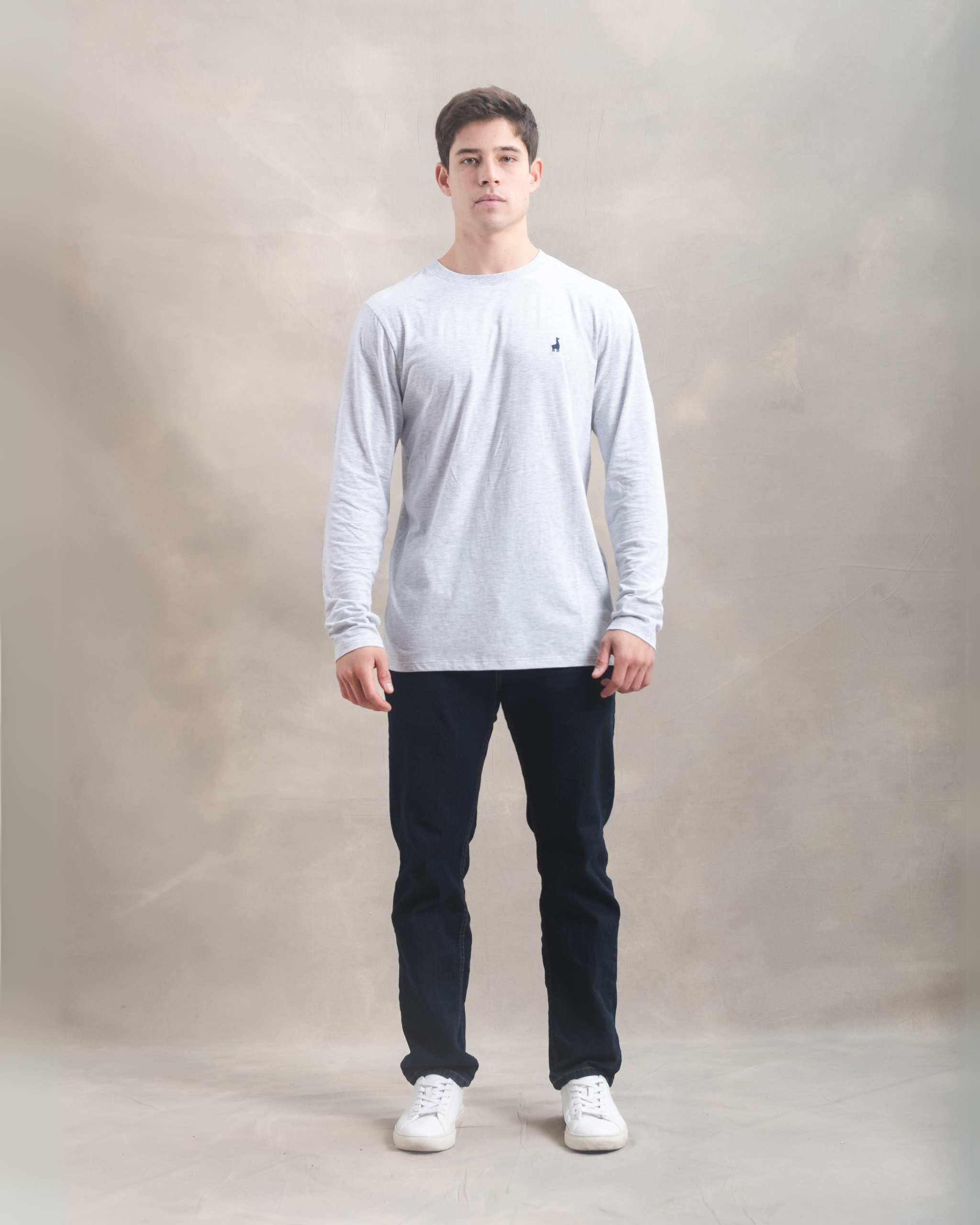 Polo Manga Larga Gris Melange 100% Soft Pima