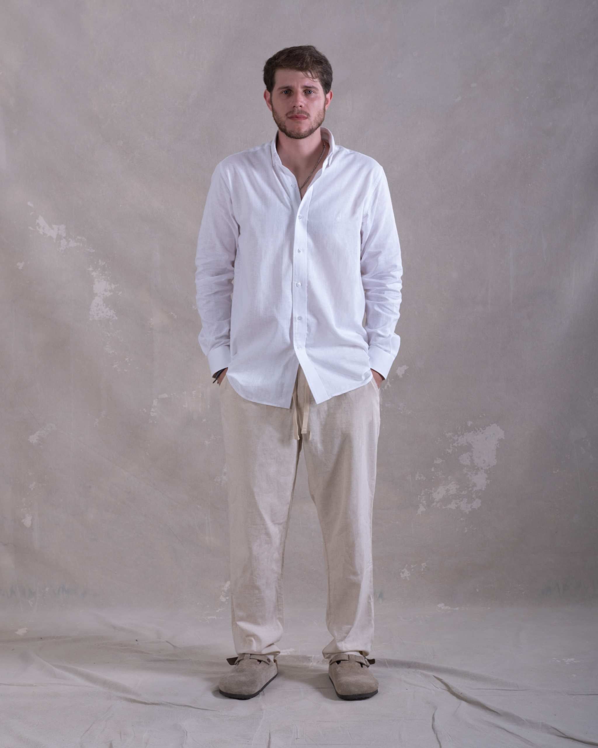 Camisa Pima Lino All White-(Preventa, entrega el 22 de Diciembre)