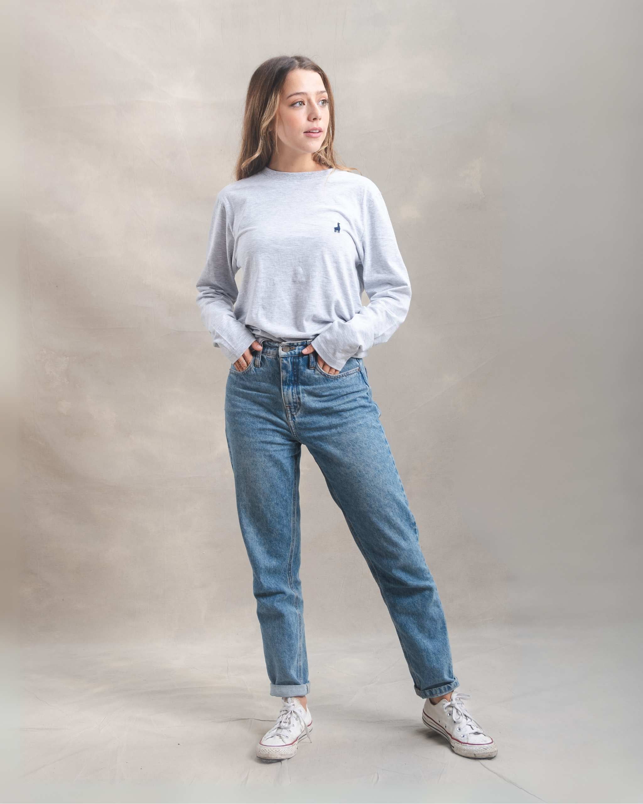 Polo manga larga unisex Gris Melange 100% Soft Pima