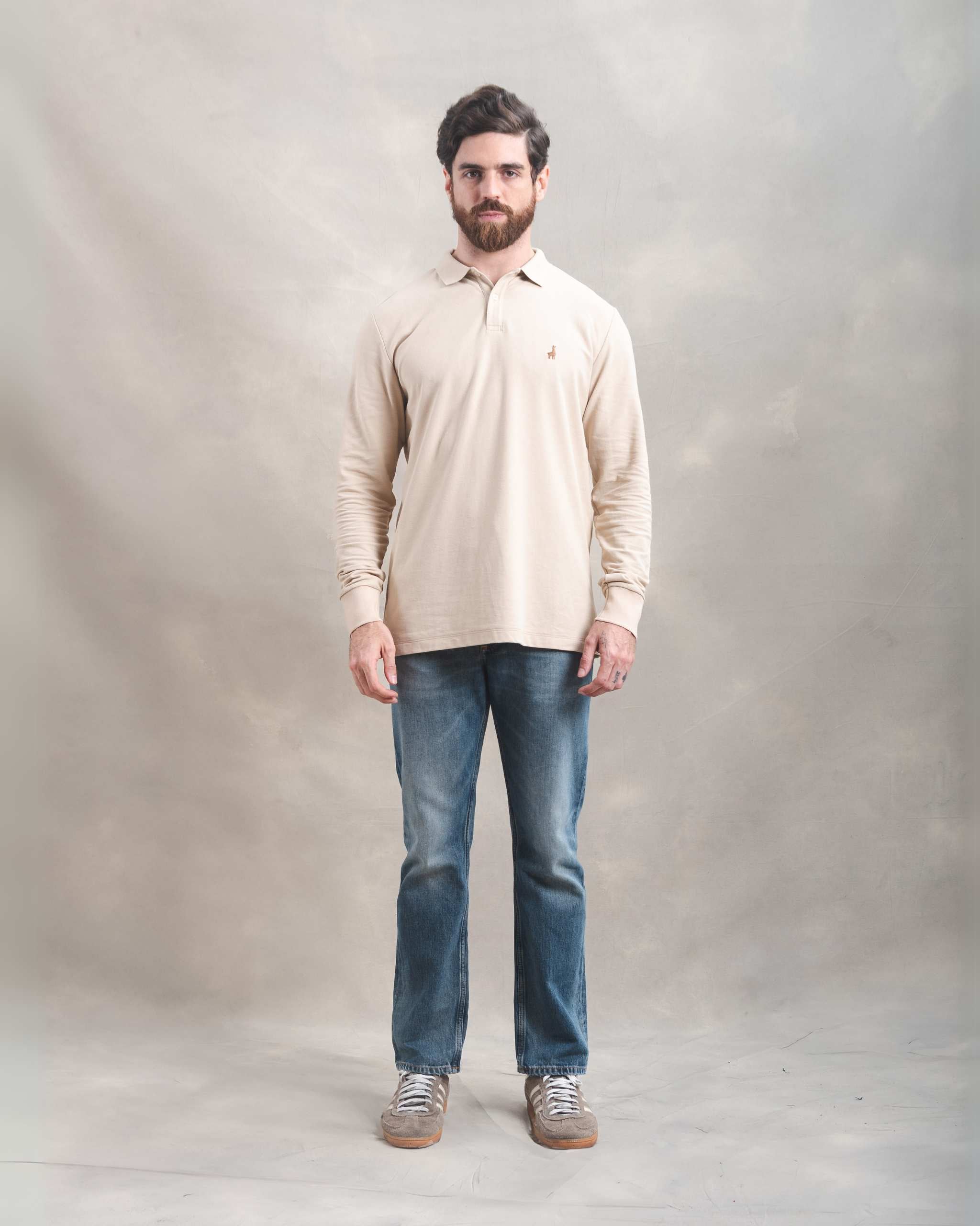 Polo Piqué Manga Larga Beige