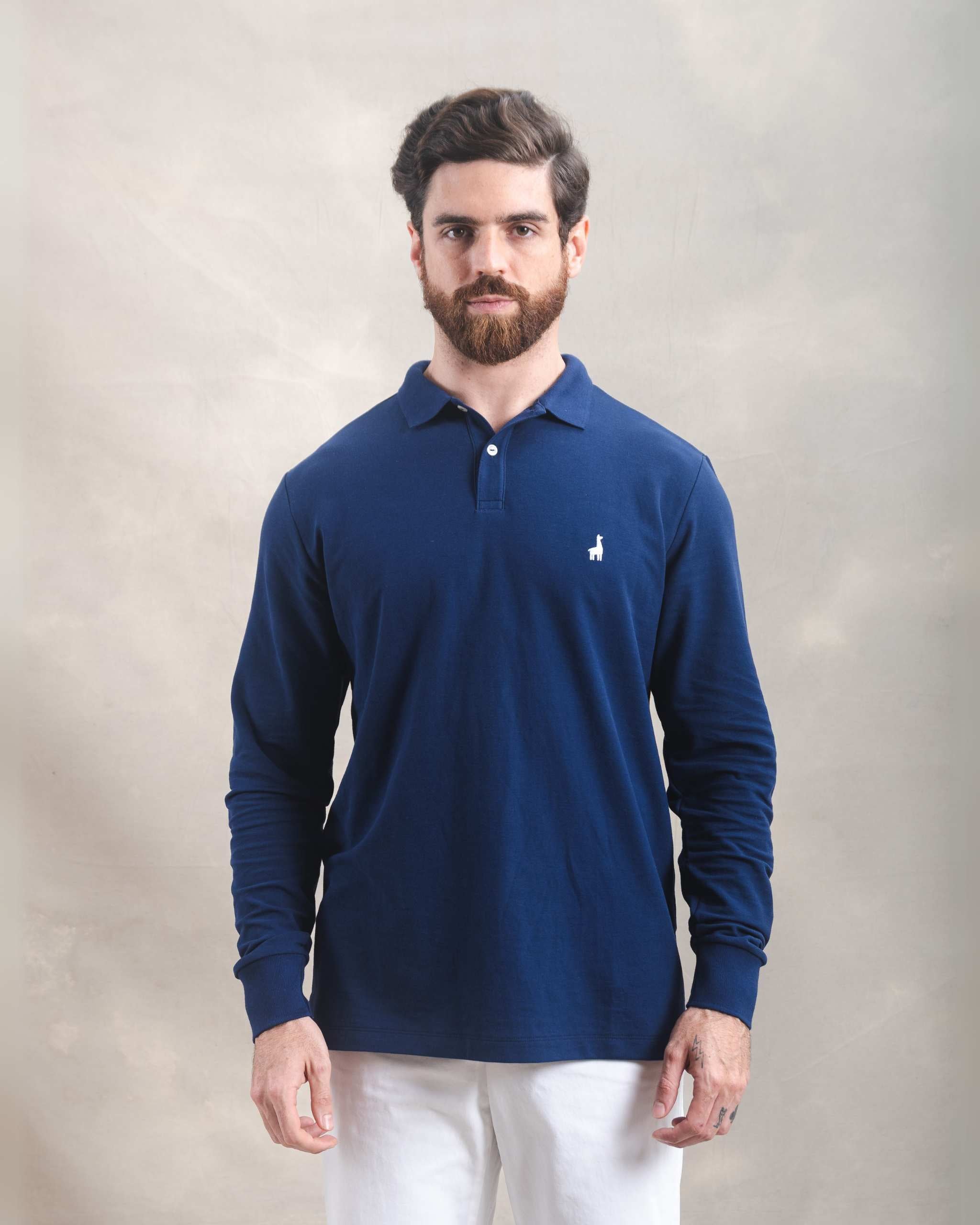 Polo Piqué Manga Larga Azul Marino