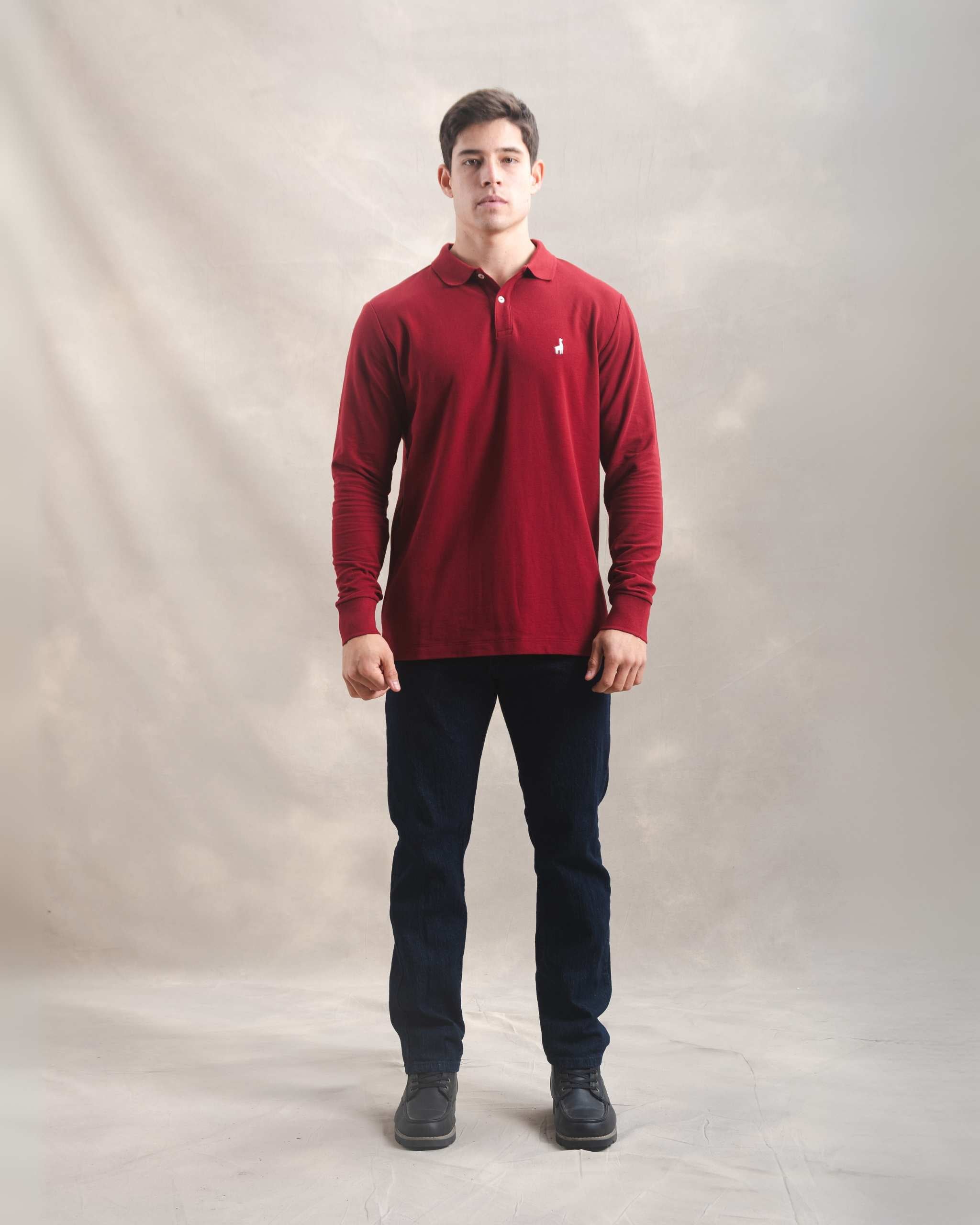 Polo Piqué Manga Larga Guinda (V)
