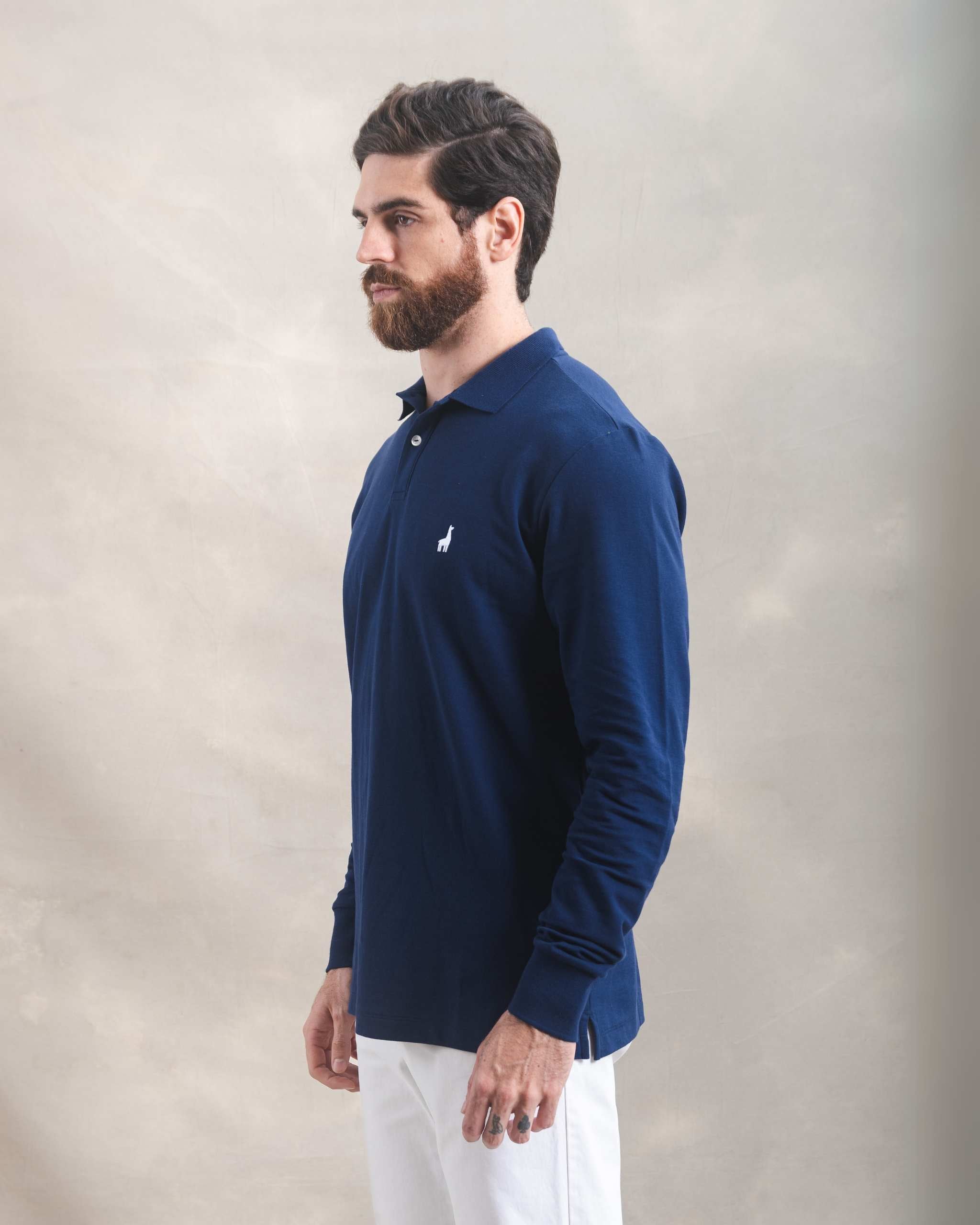 Polo Piqué Manga Larga Azul Marino