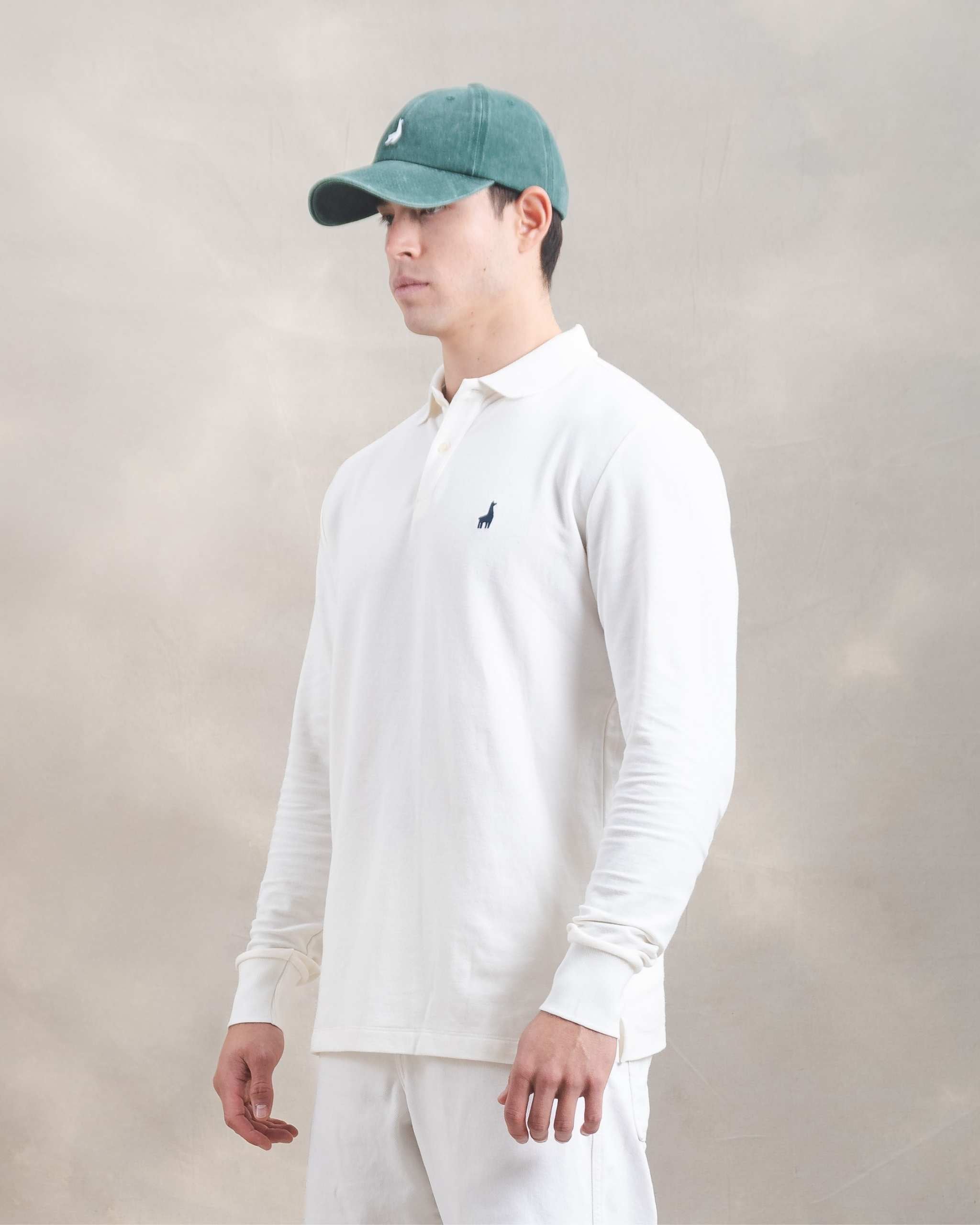 Polo Piqué Manga Larga Blanco Marfil
