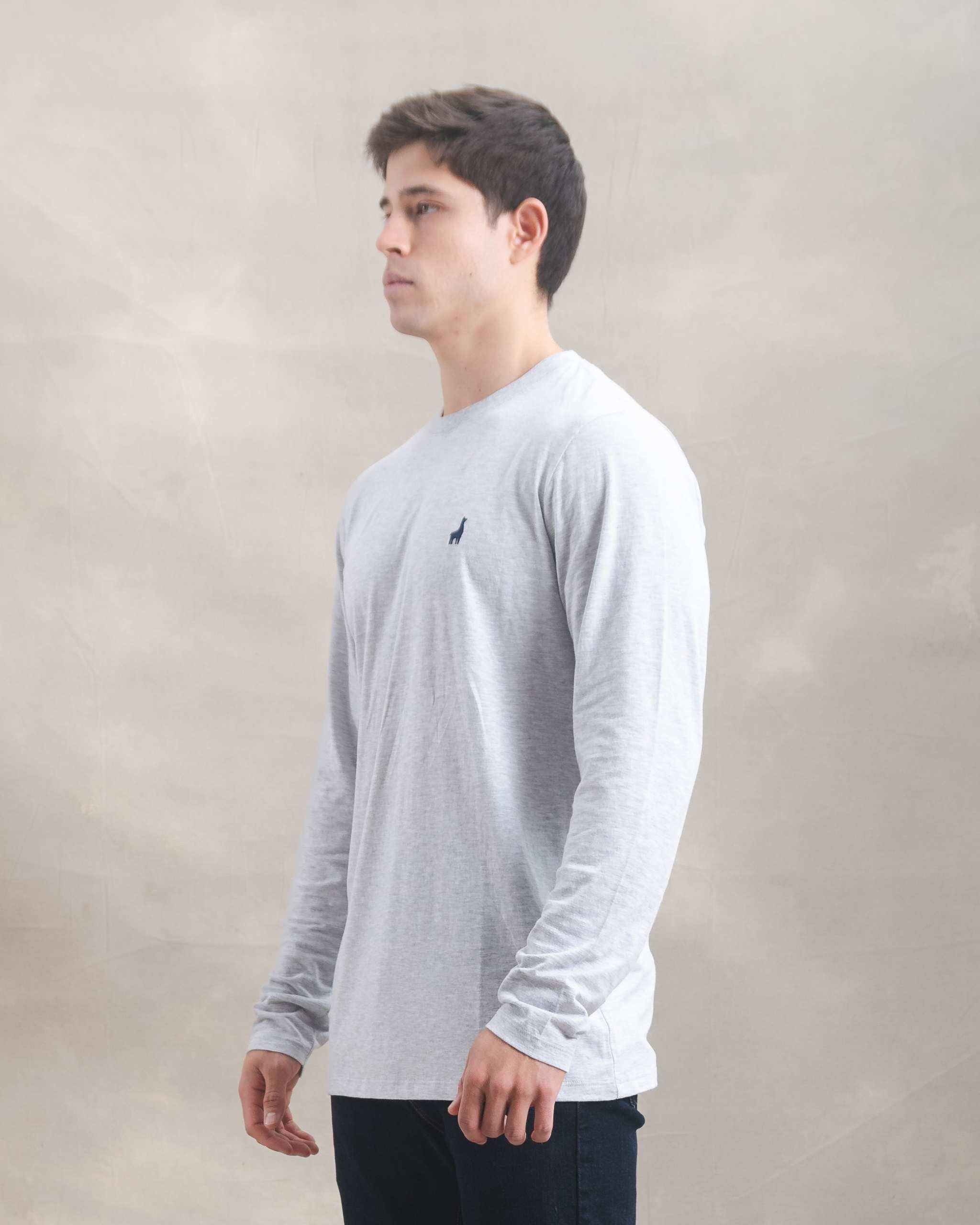 Polo Manga Larga Gris Melange 100% Soft Pima