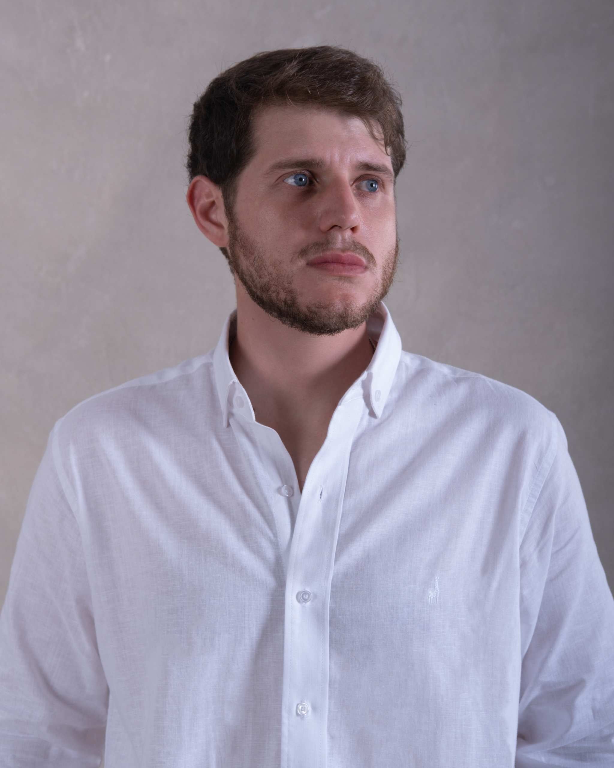 Camisa Pima Lino All White-(Preventa, entrega el 22 de Diciembre)