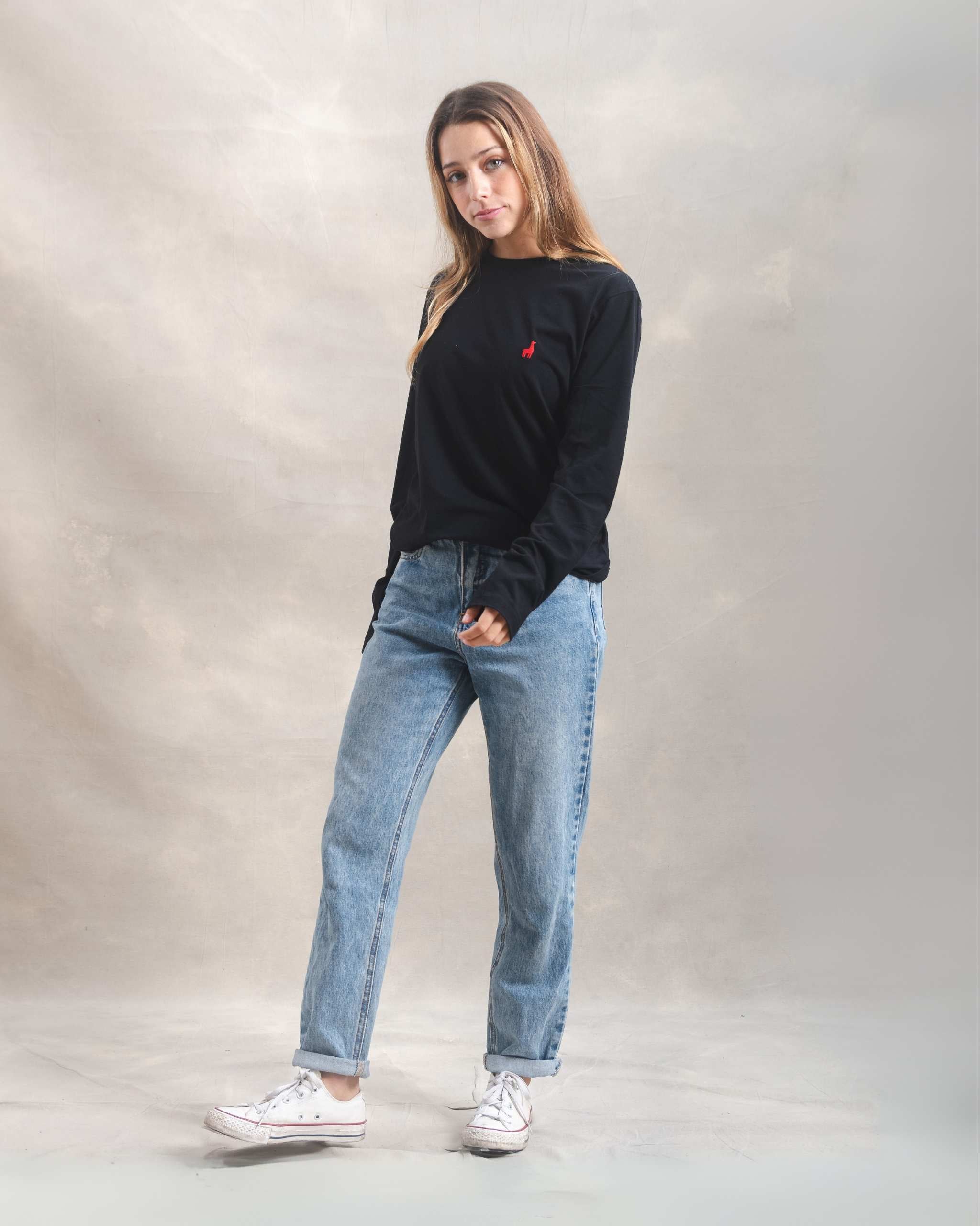 Polo manga larga unisex Negro 100% Soft Pima