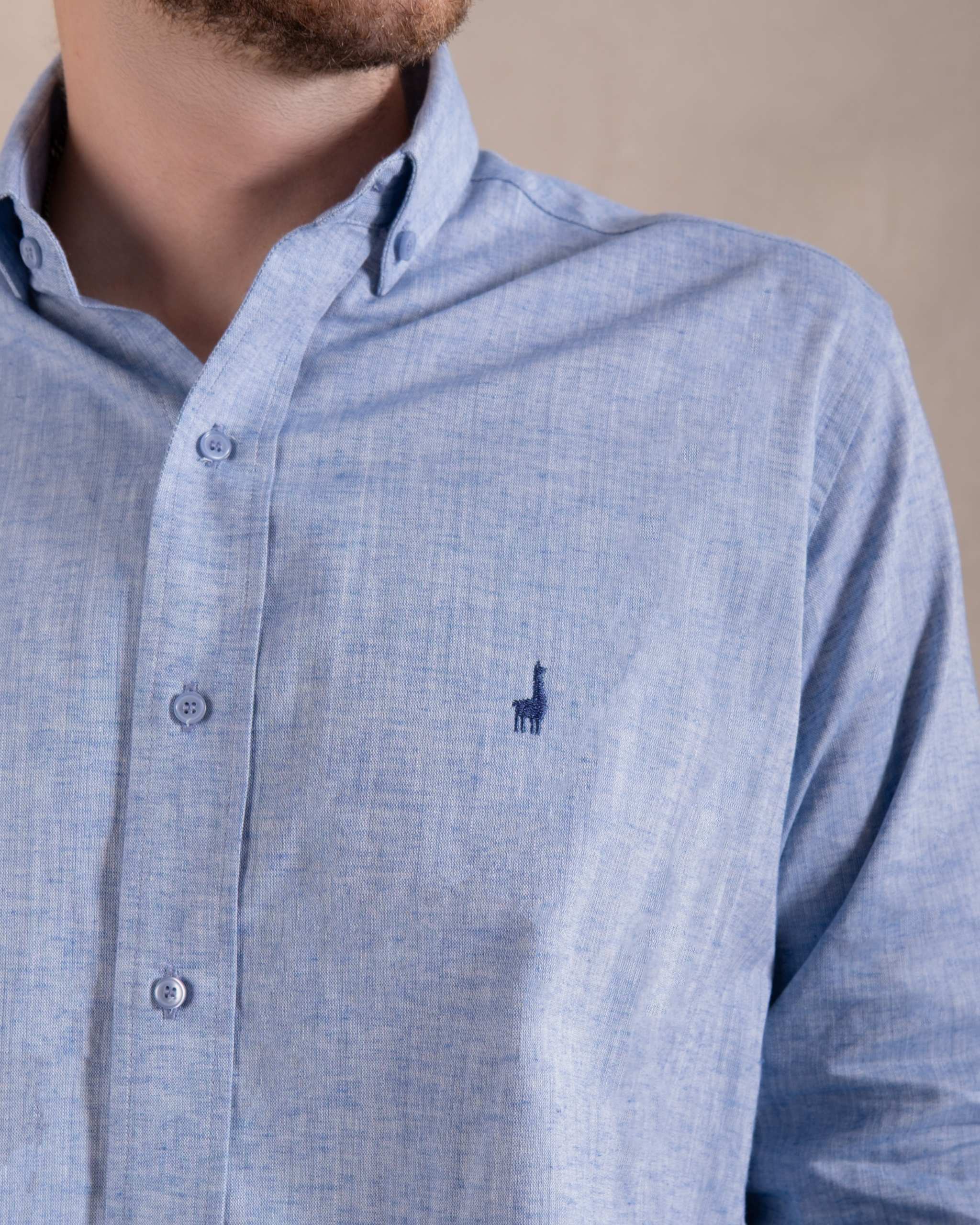 Camisa Pima Lino Azul-(Preventa, entrega el 22 de Diciembre)