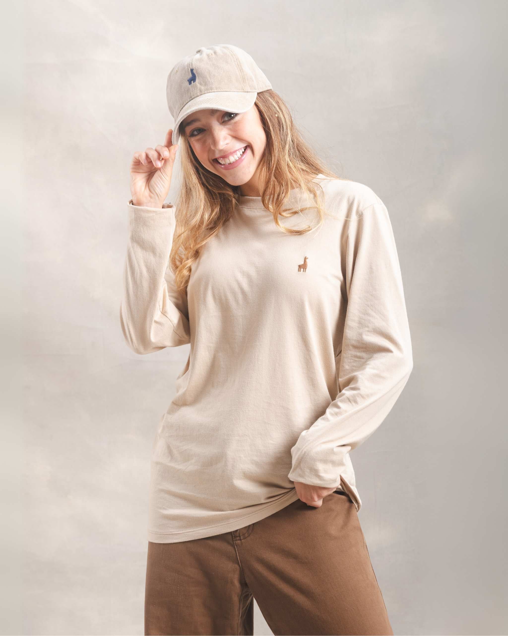 Polo manga larga Beige 100% Soft Pima