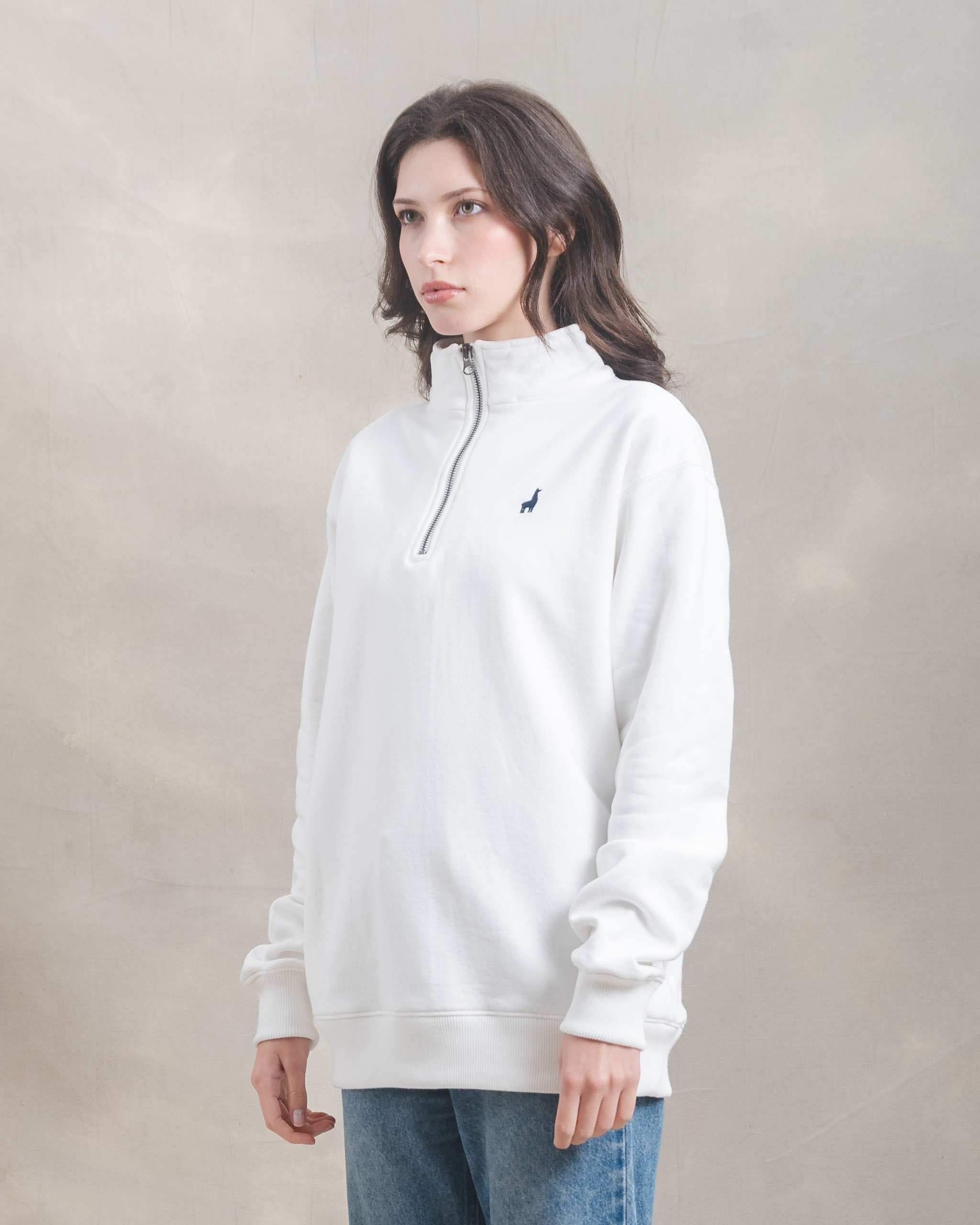 Polera Quarter Zip Blanco Marfil