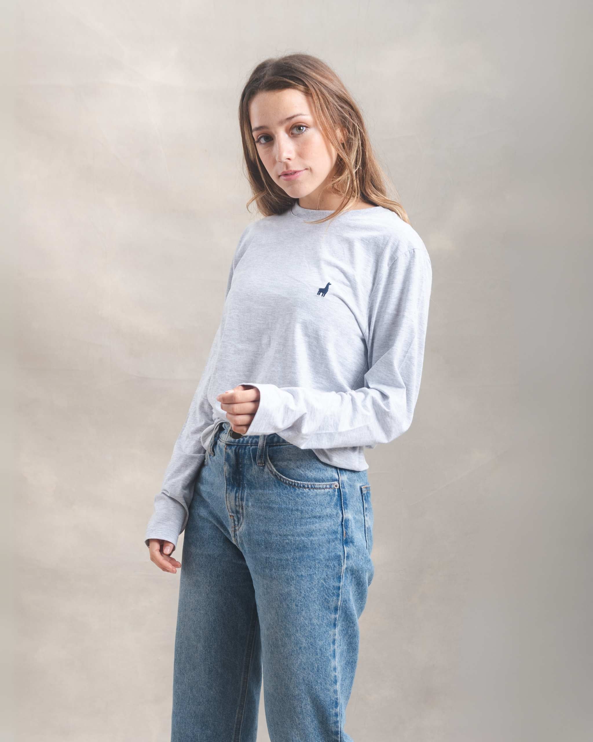 Polo manga larga unisex Gris Melange 100% Soft Pima