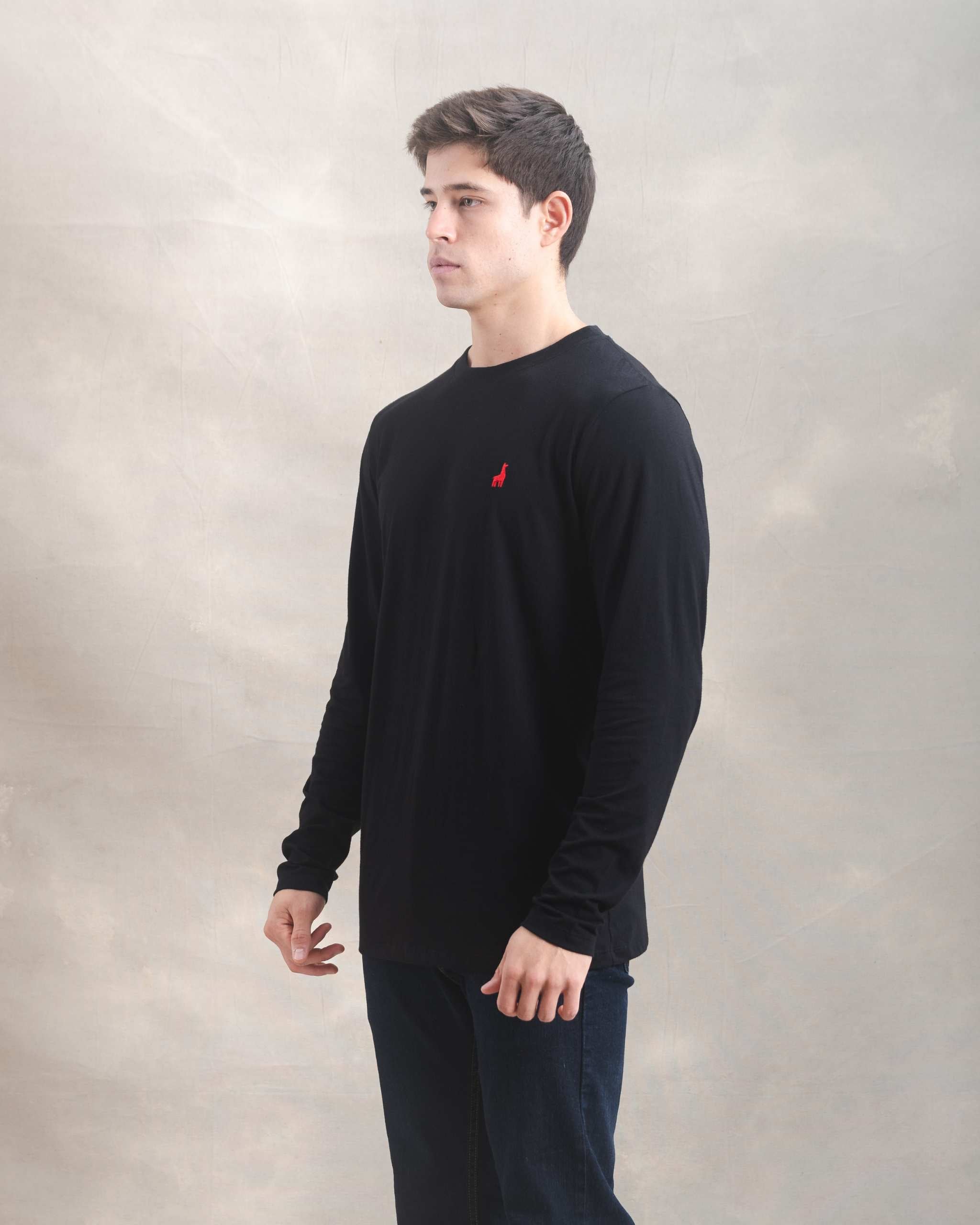 Polo Manga Larga Negro 100% Soft Pima