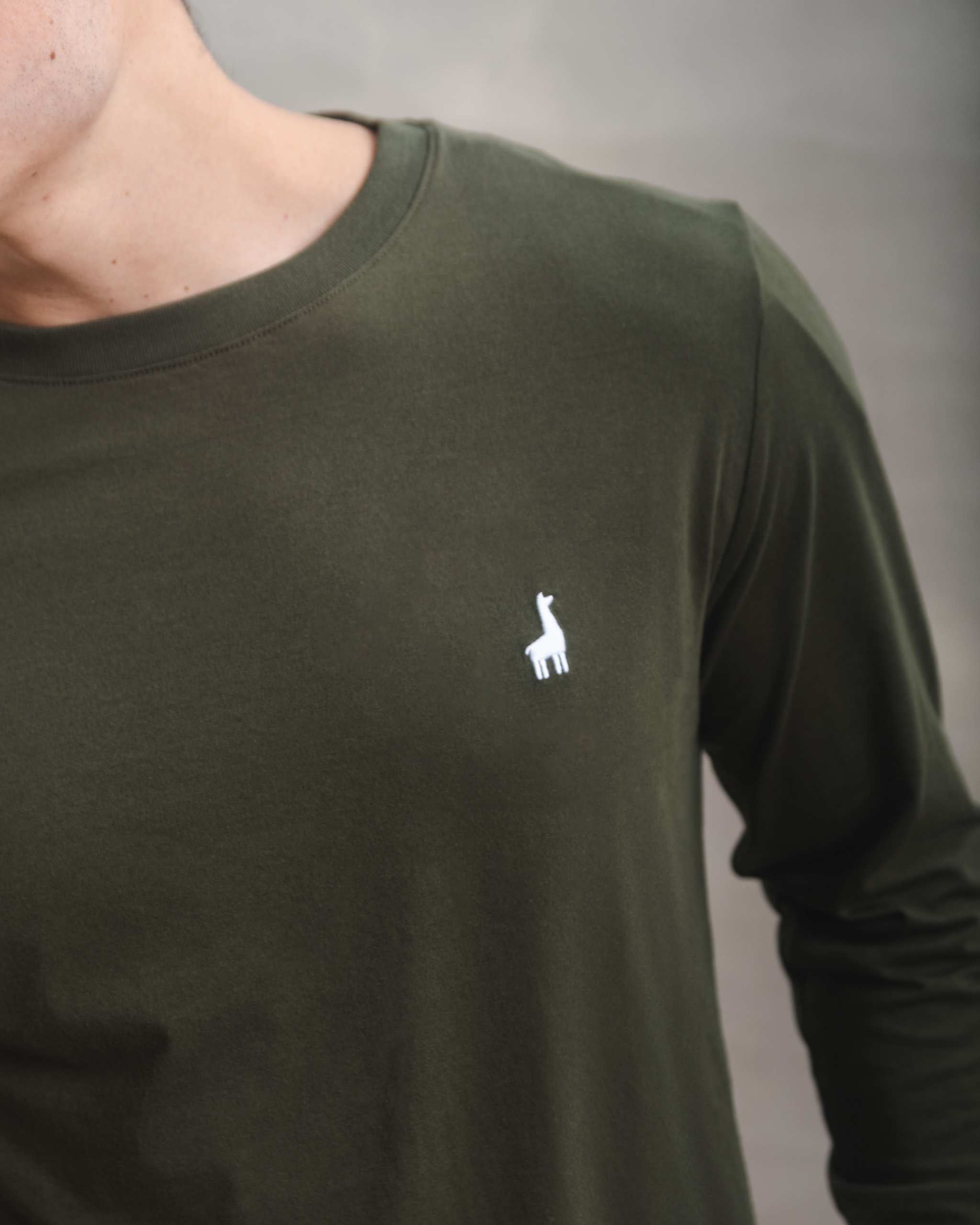 Polo Manga Larga Verde Militar 100% Soft Pima