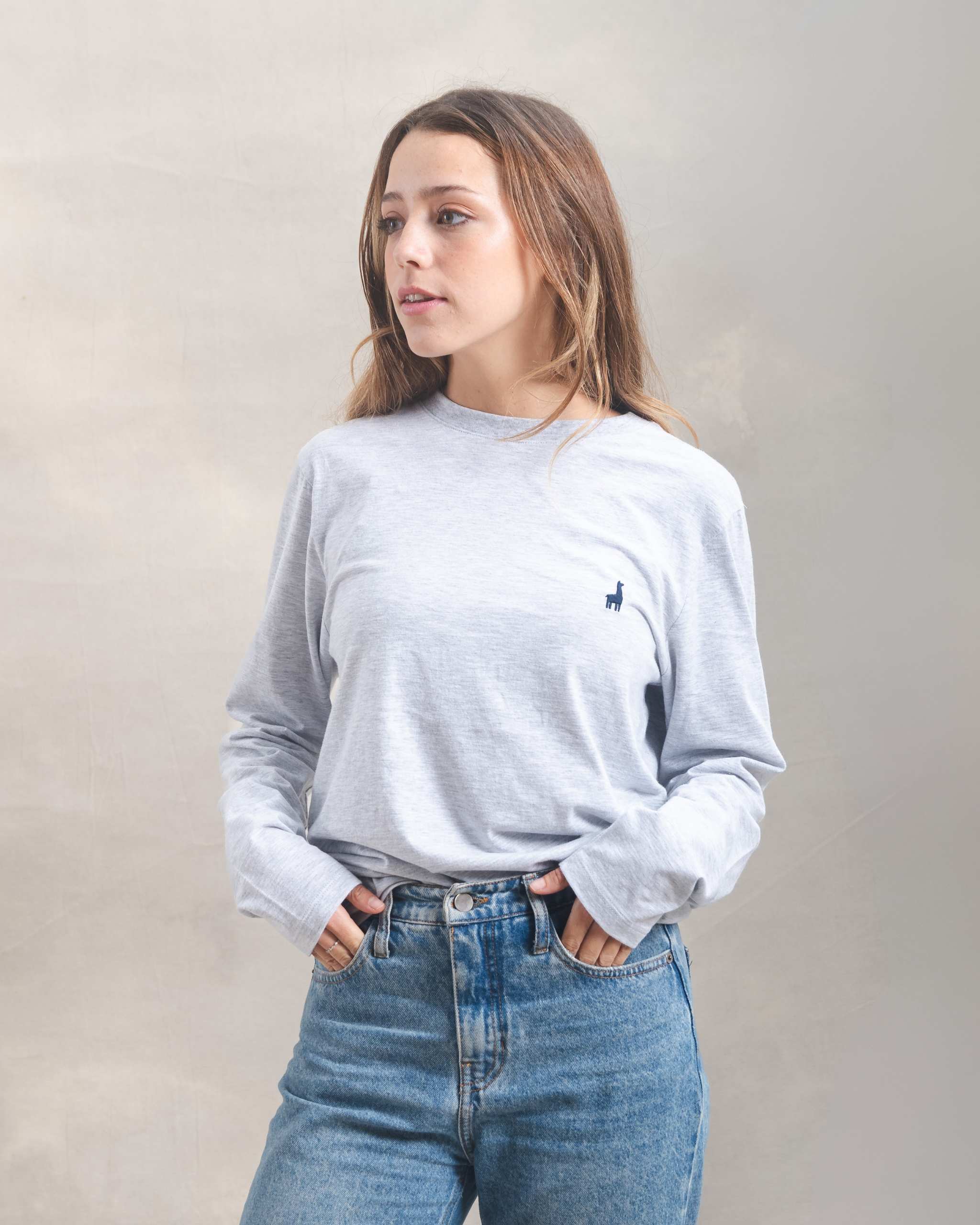 Polo manga larga unisex Gris Melange 100% Soft Pima