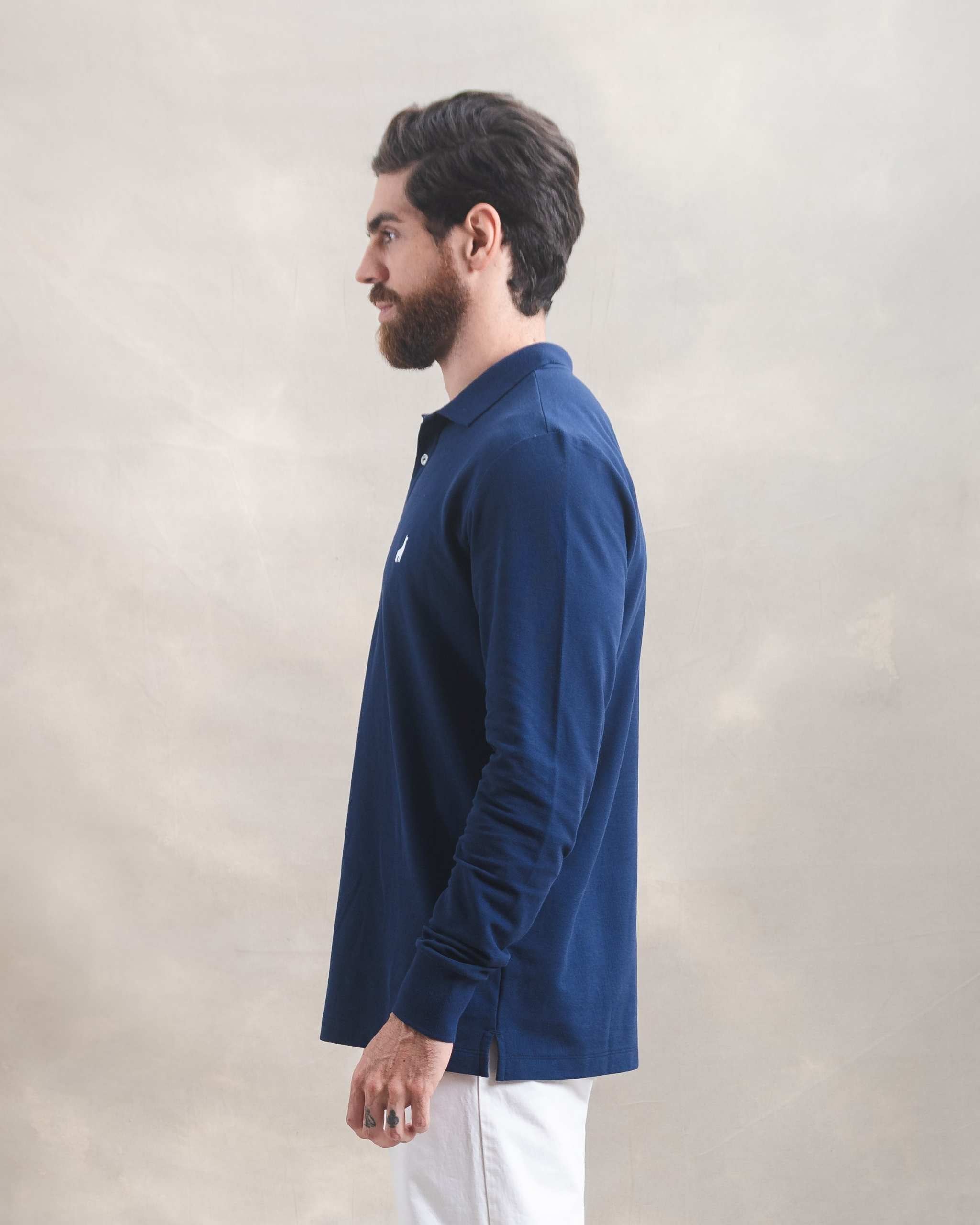 Polo Piqué Manga Larga Azul Marino