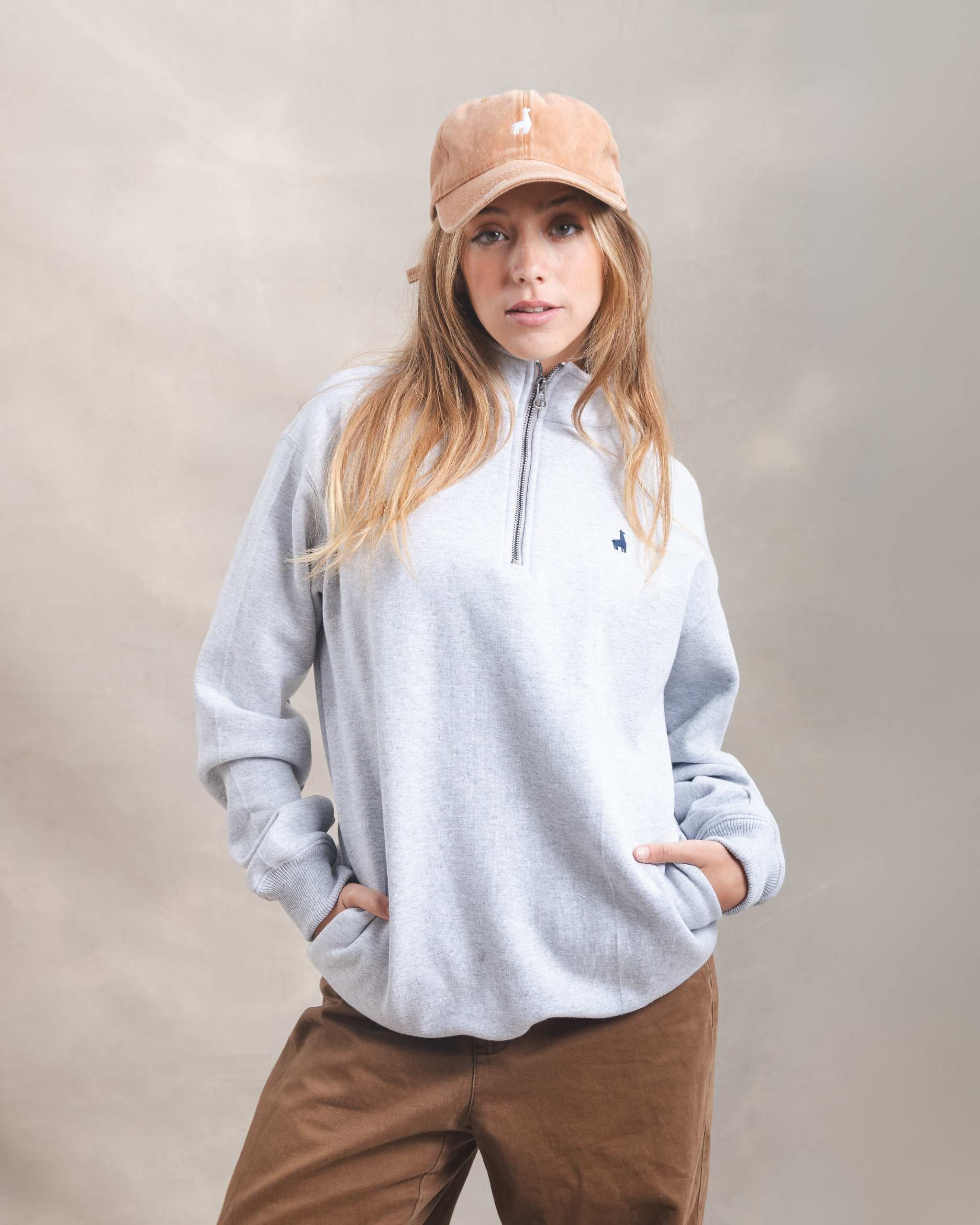 Polera Quarter Zip Gris Melange