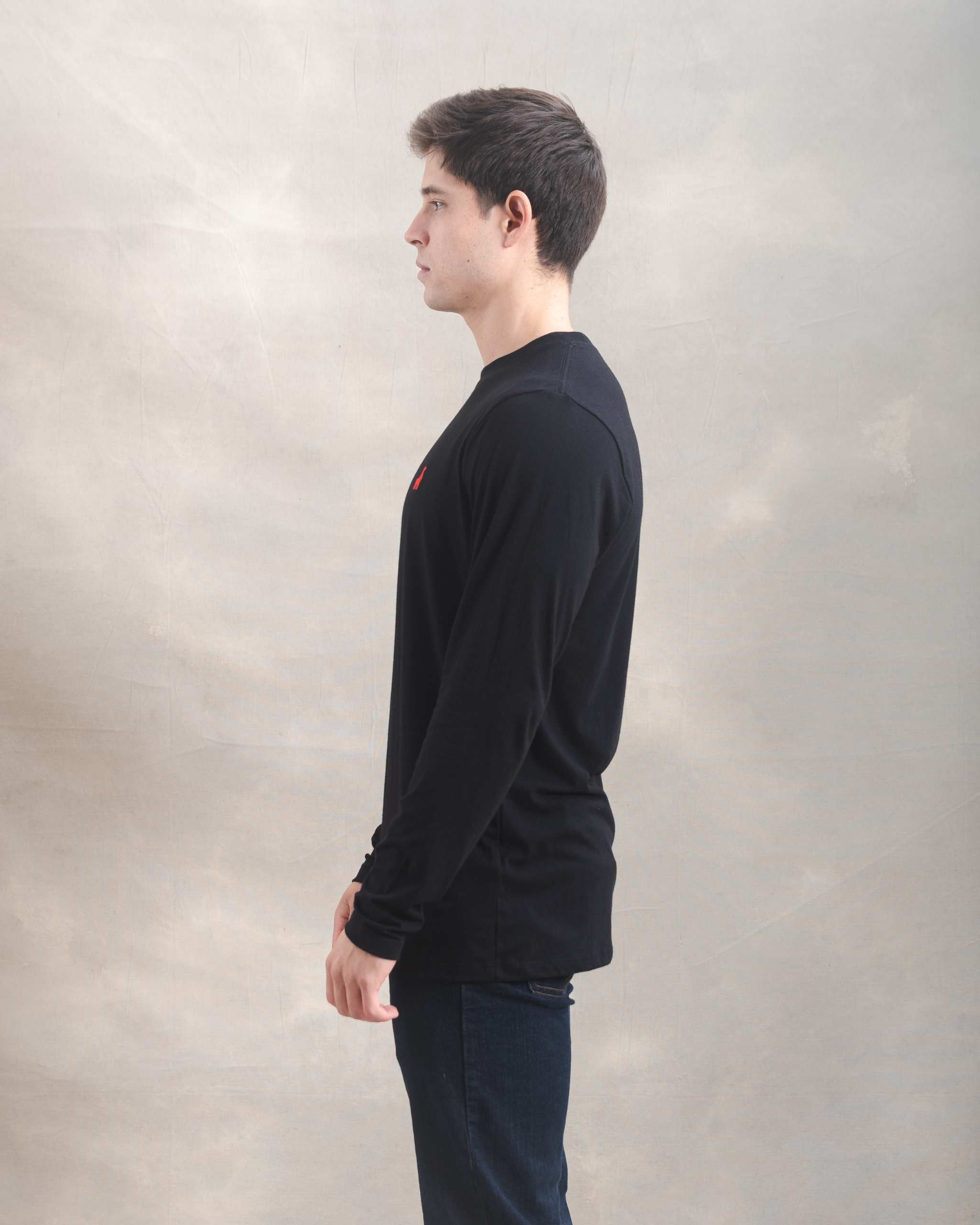 Polo Manga Larga Negro 100% Soft Pima