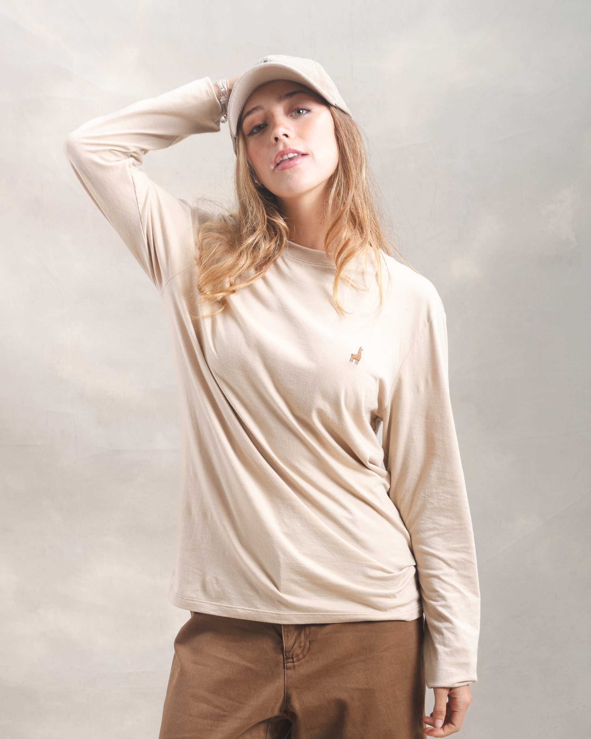 Polo manga larga Beige 100% Soft Pima