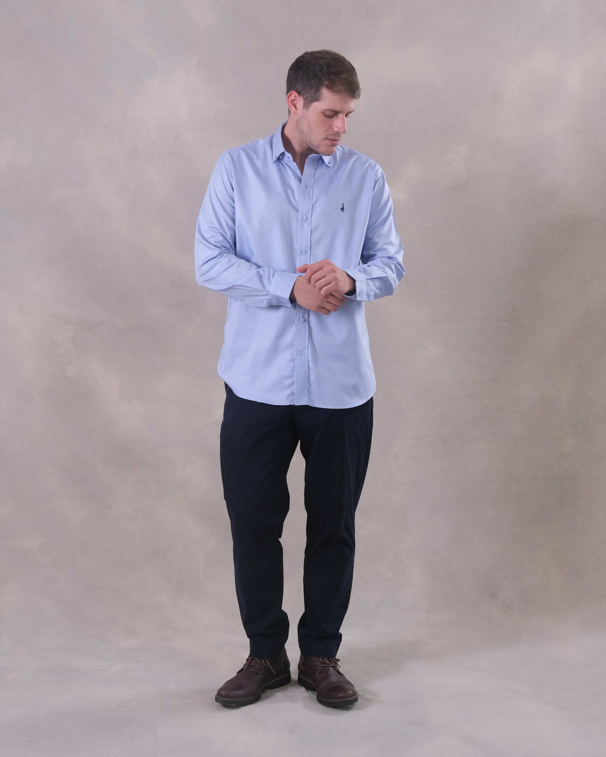 Camisa Celeste Oxford 100% Pima-Incluye Caja Premium Qenido