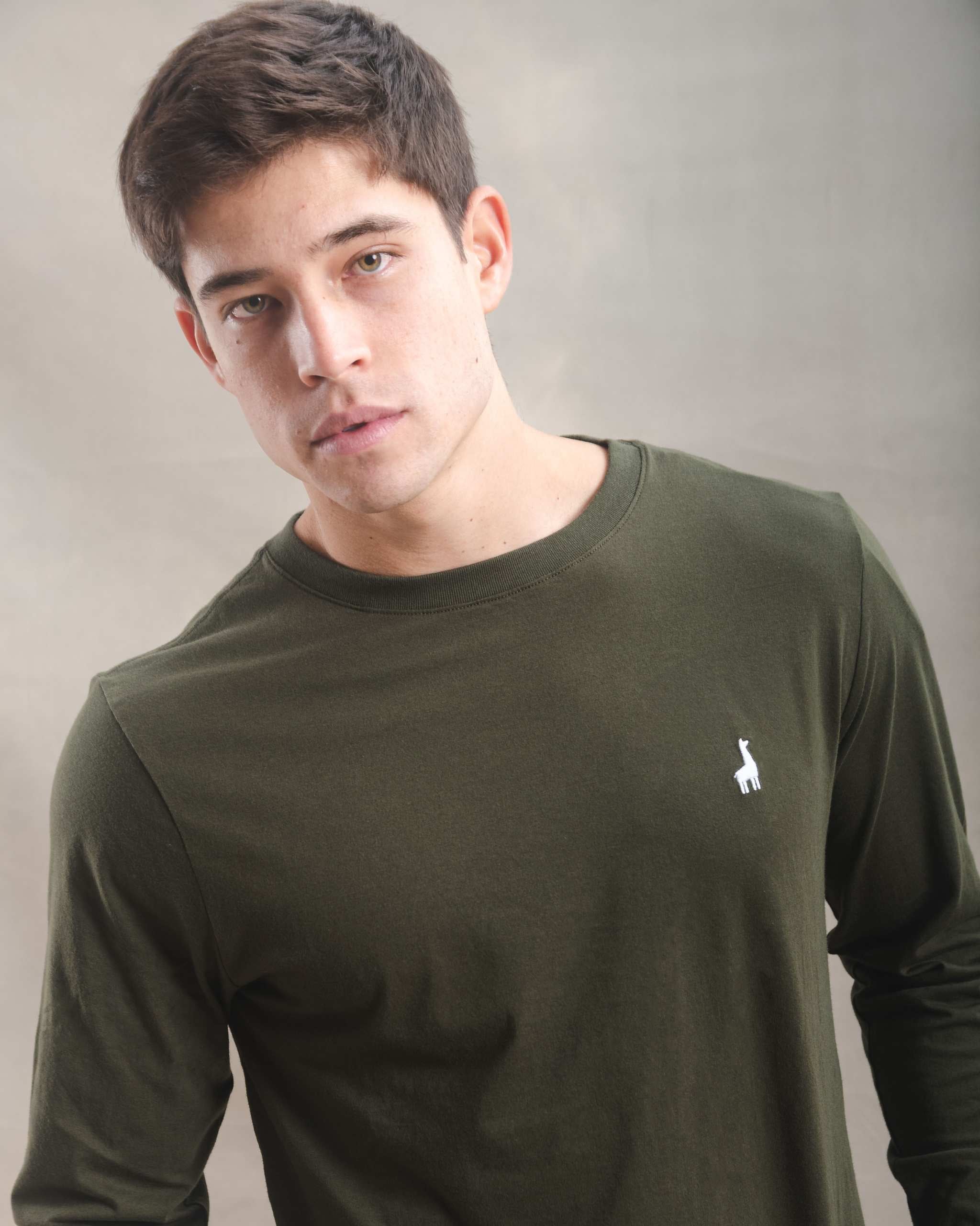 Polo Manga Larga Verde Militar 100% Soft Pima