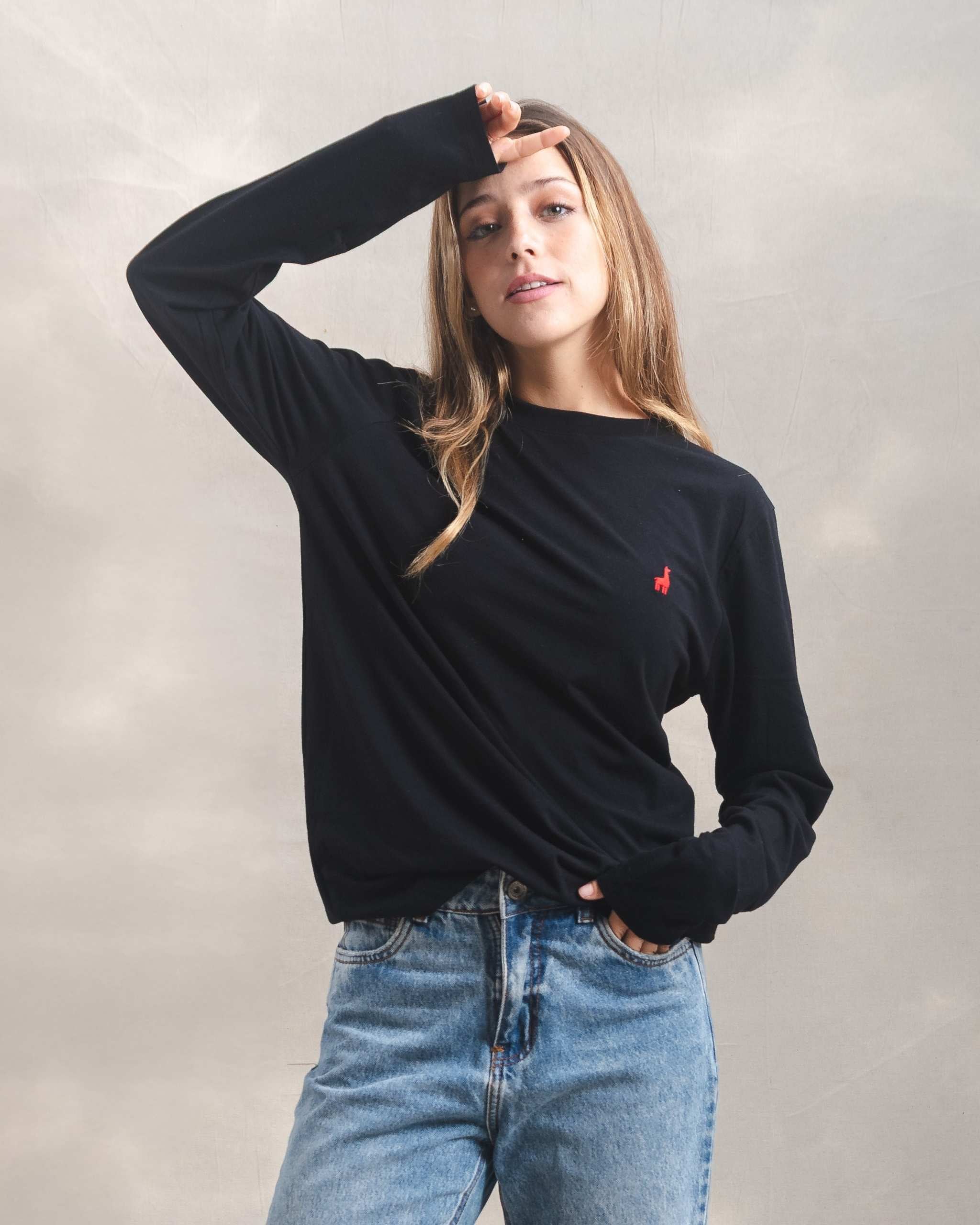 Polo manga larga unisex Negro 100% Soft Pima