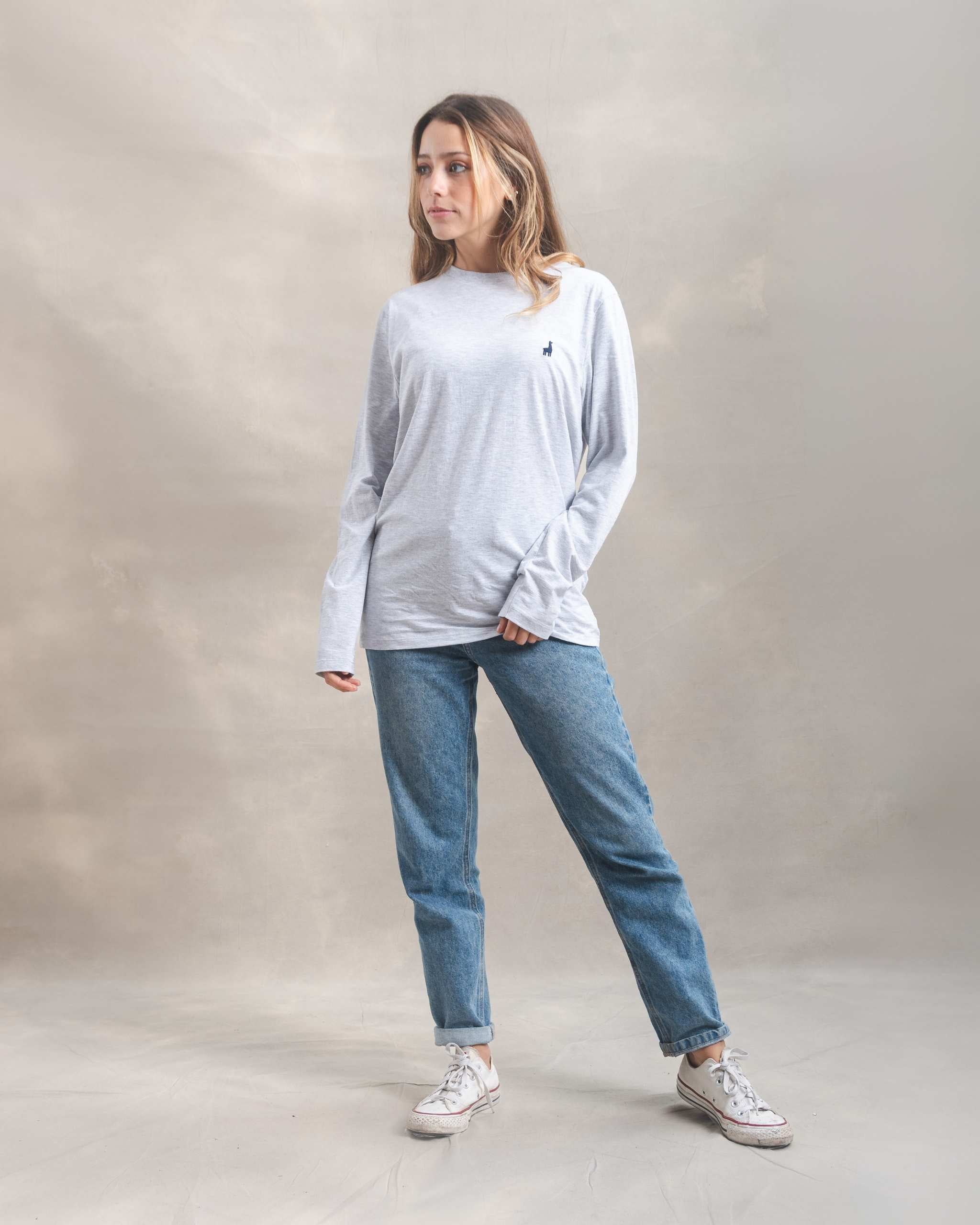 Polo manga larga unisex Gris Melange 100% Soft Pima