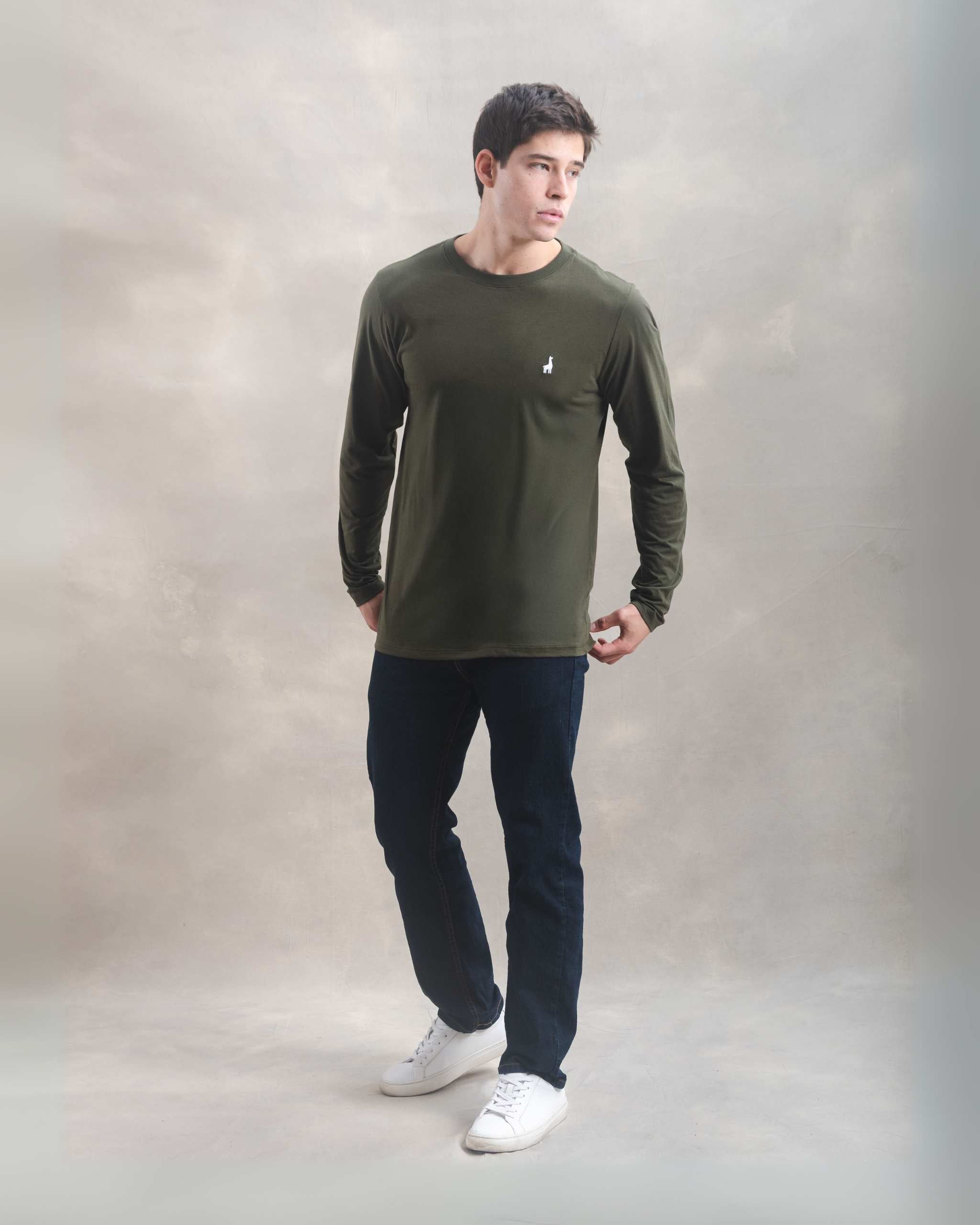 Polo Manga Larga Verde Militar 100% Soft Pima