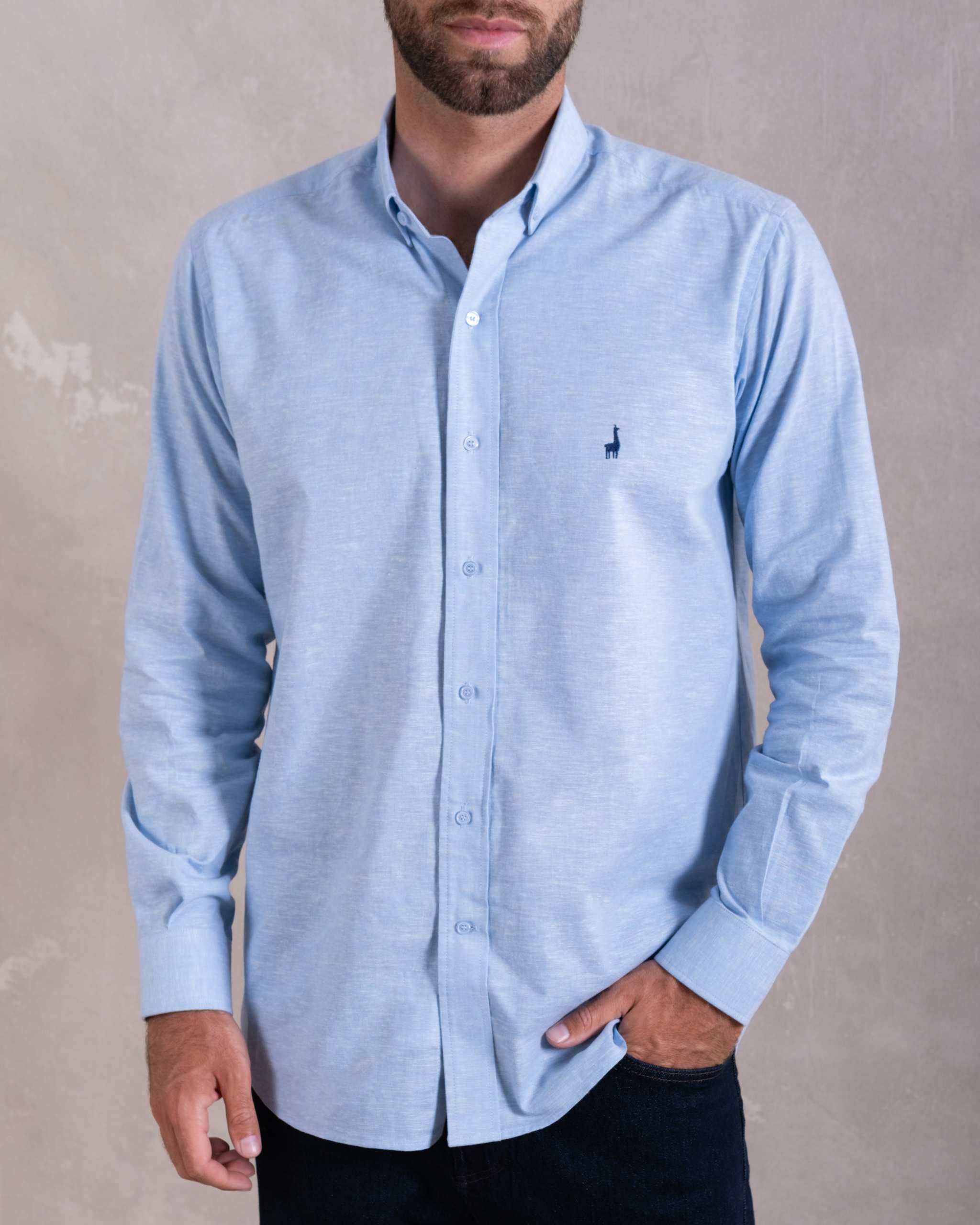 Camisa Pima Lino Celeste-Incluye Caja Premium Qenido