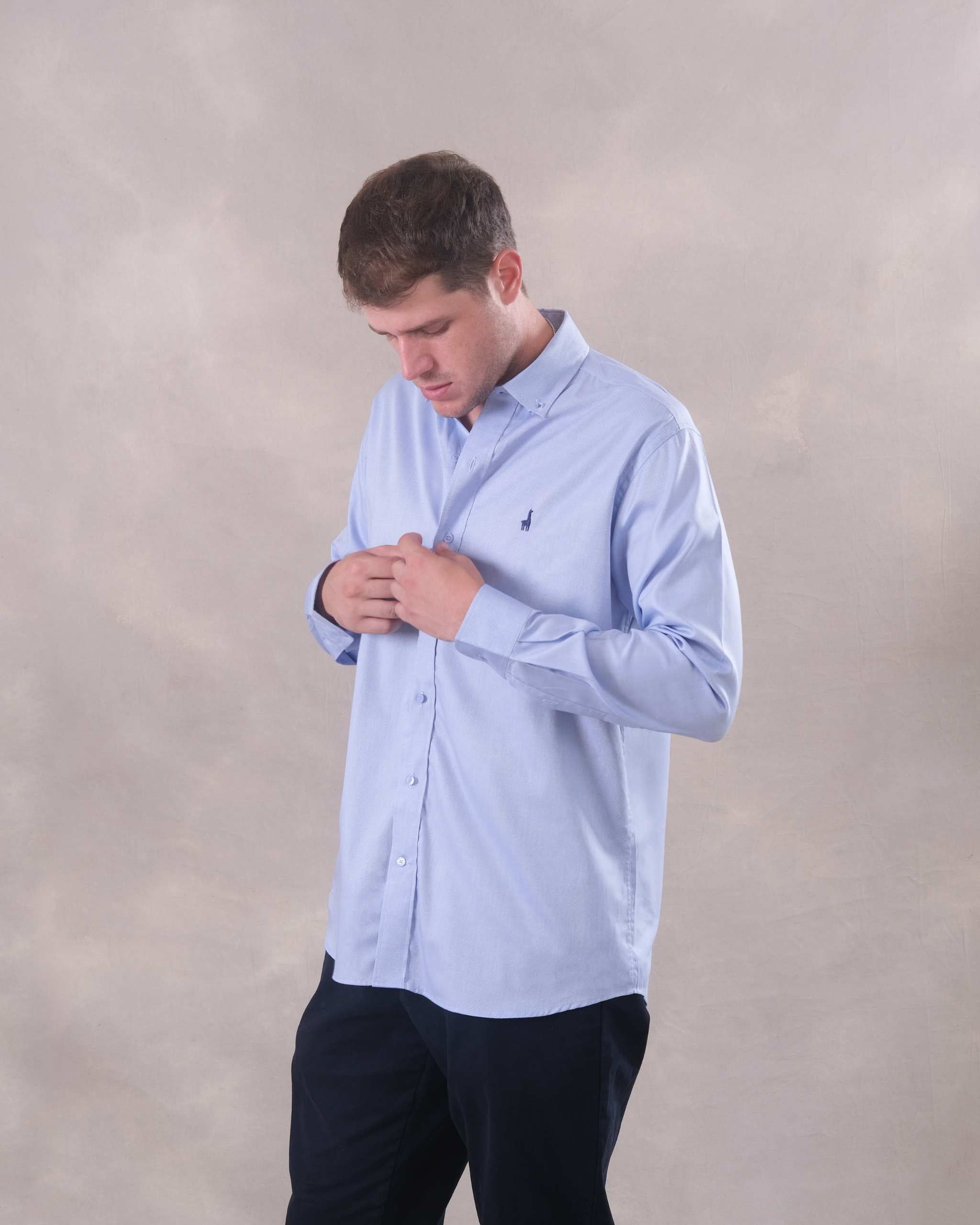 Camisa Celeste Oxford 100% Pima-Incluye Caja Premium Qenido