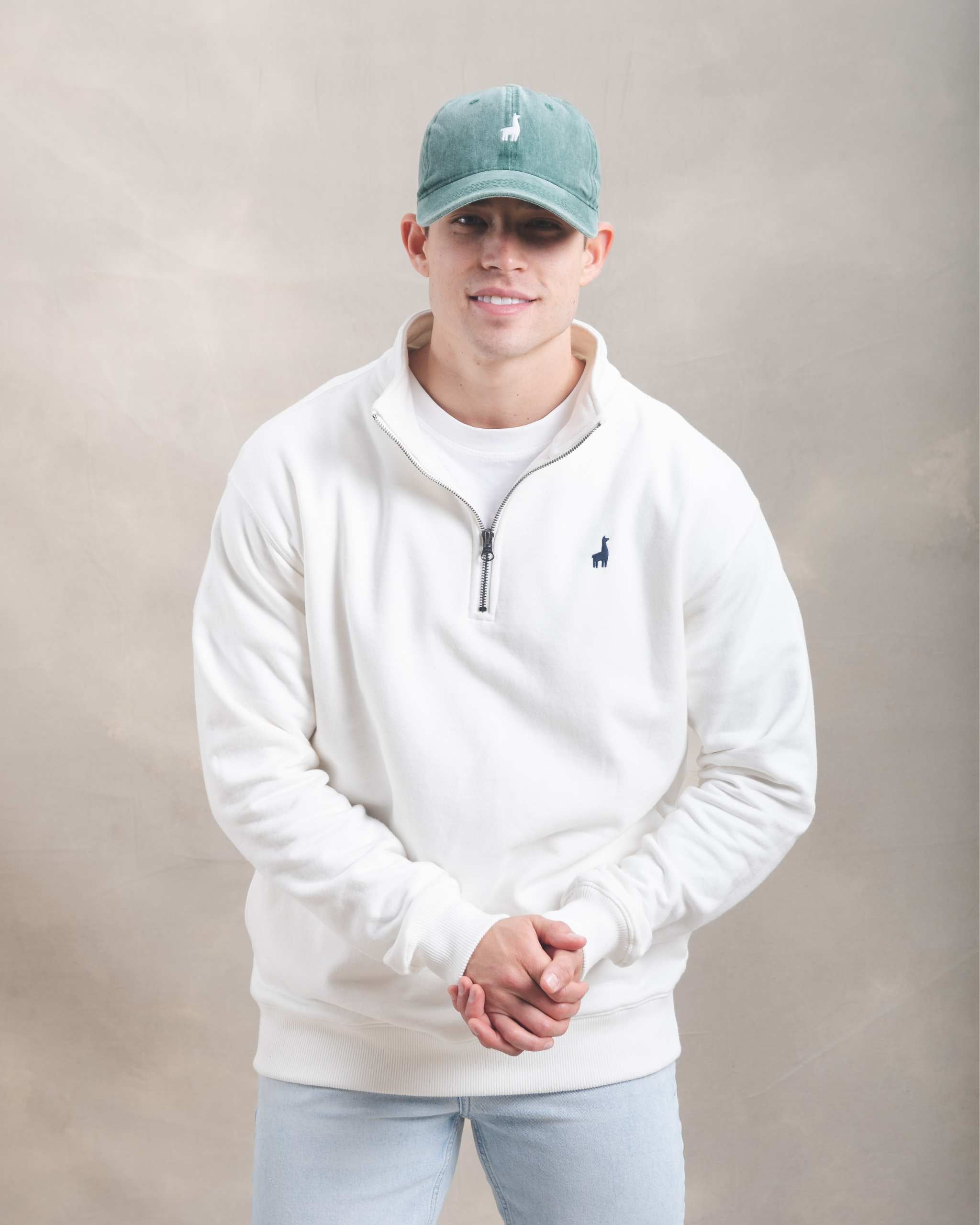 Polera Quarter Zip Blanco Marfil