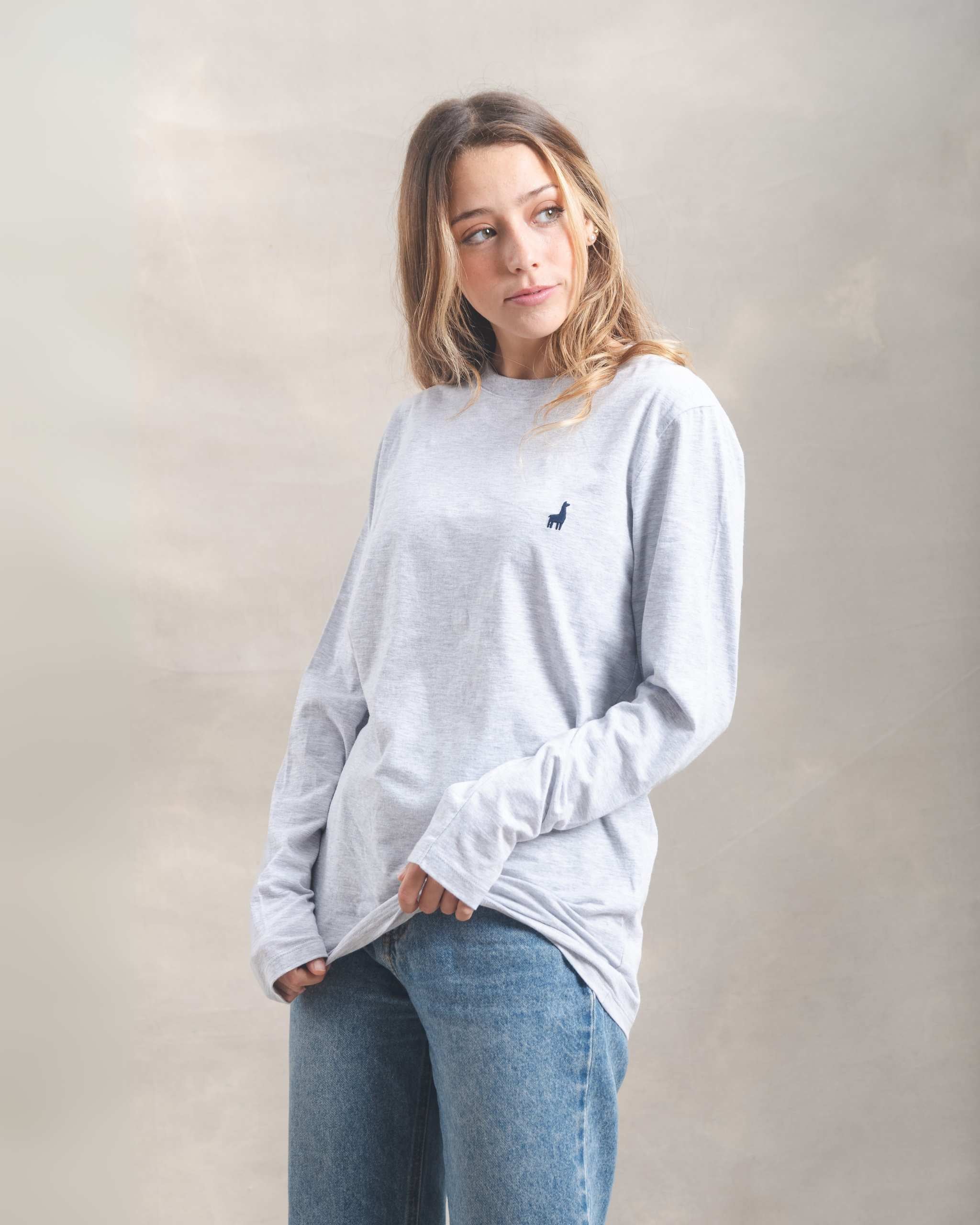 Polo manga larga unisex Gris Melange 100% Soft Pima