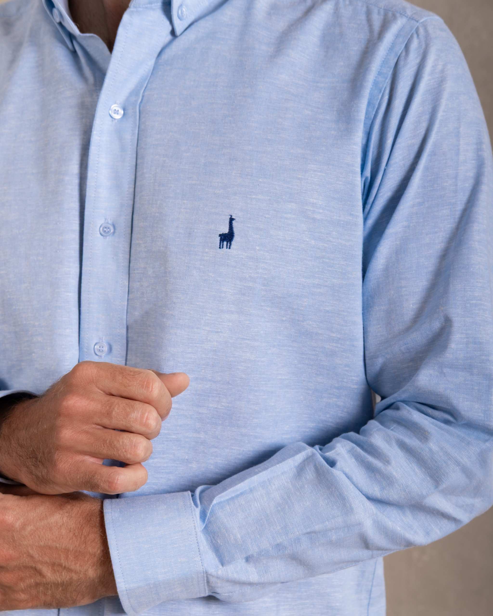 Camisa Pima Lino Celeste-Incluye Caja Premium Qenido