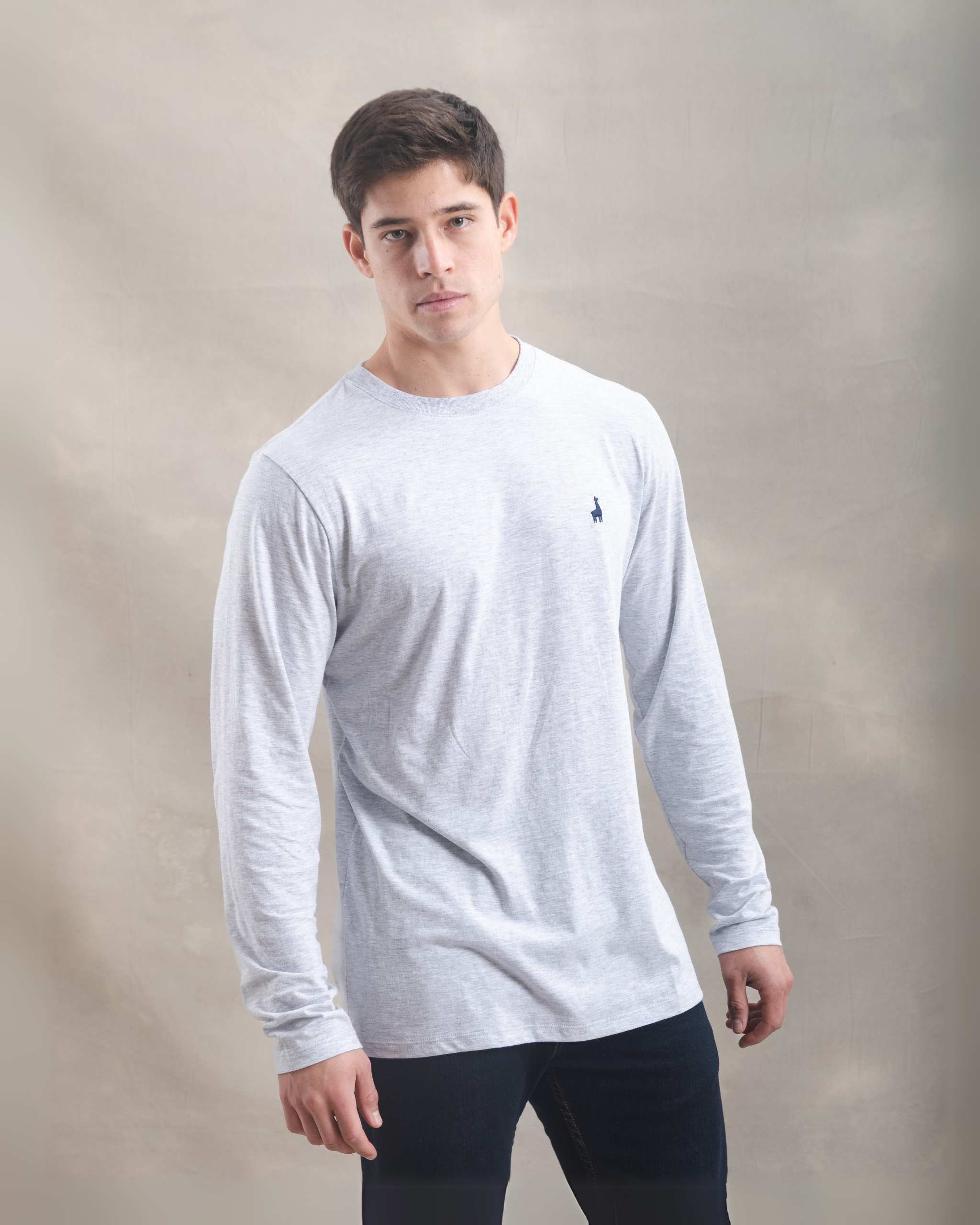 Polo Manga Larga Gris Melange 100% Soft Pima