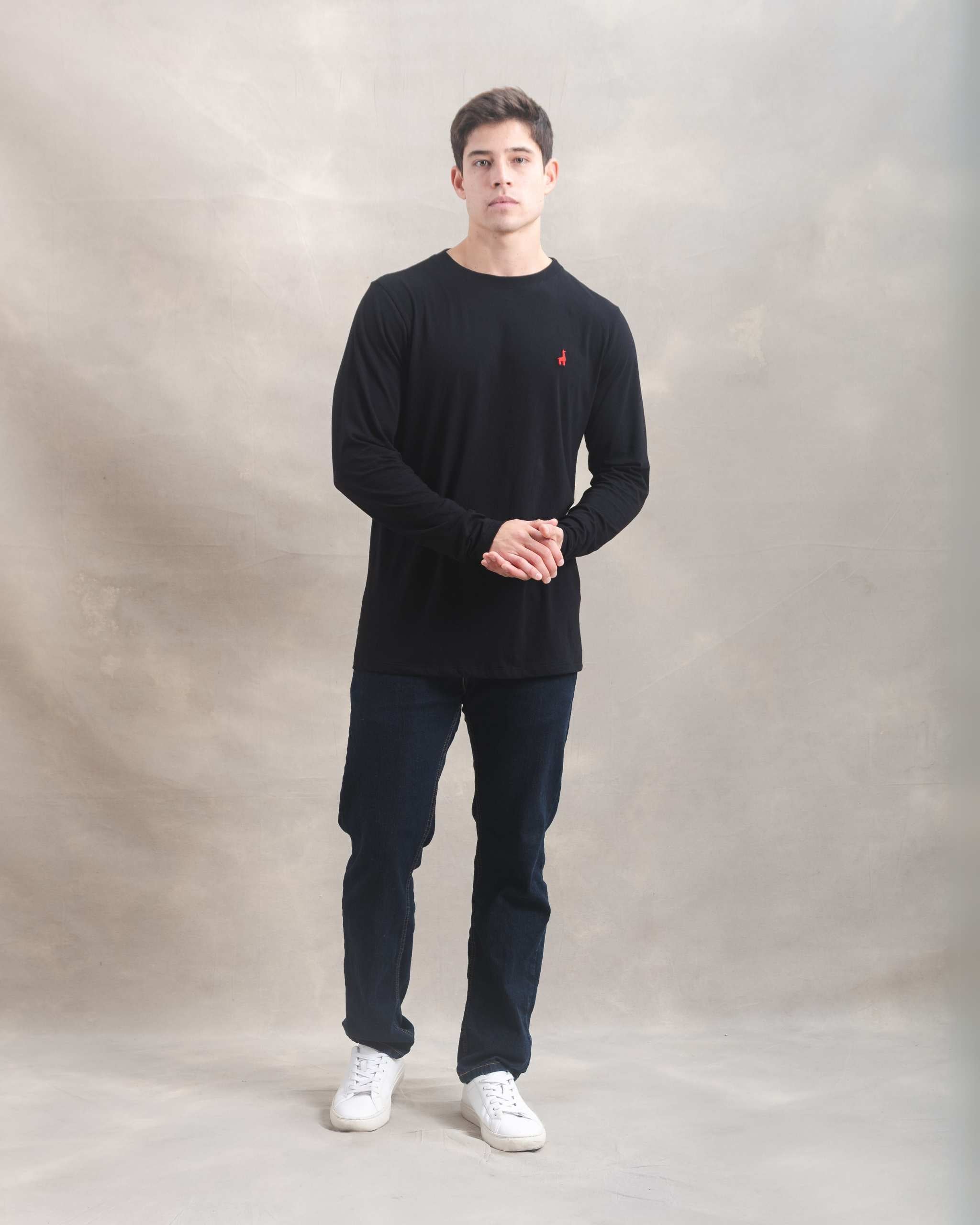 Polo Manga Larga Negro 100% Soft Pima