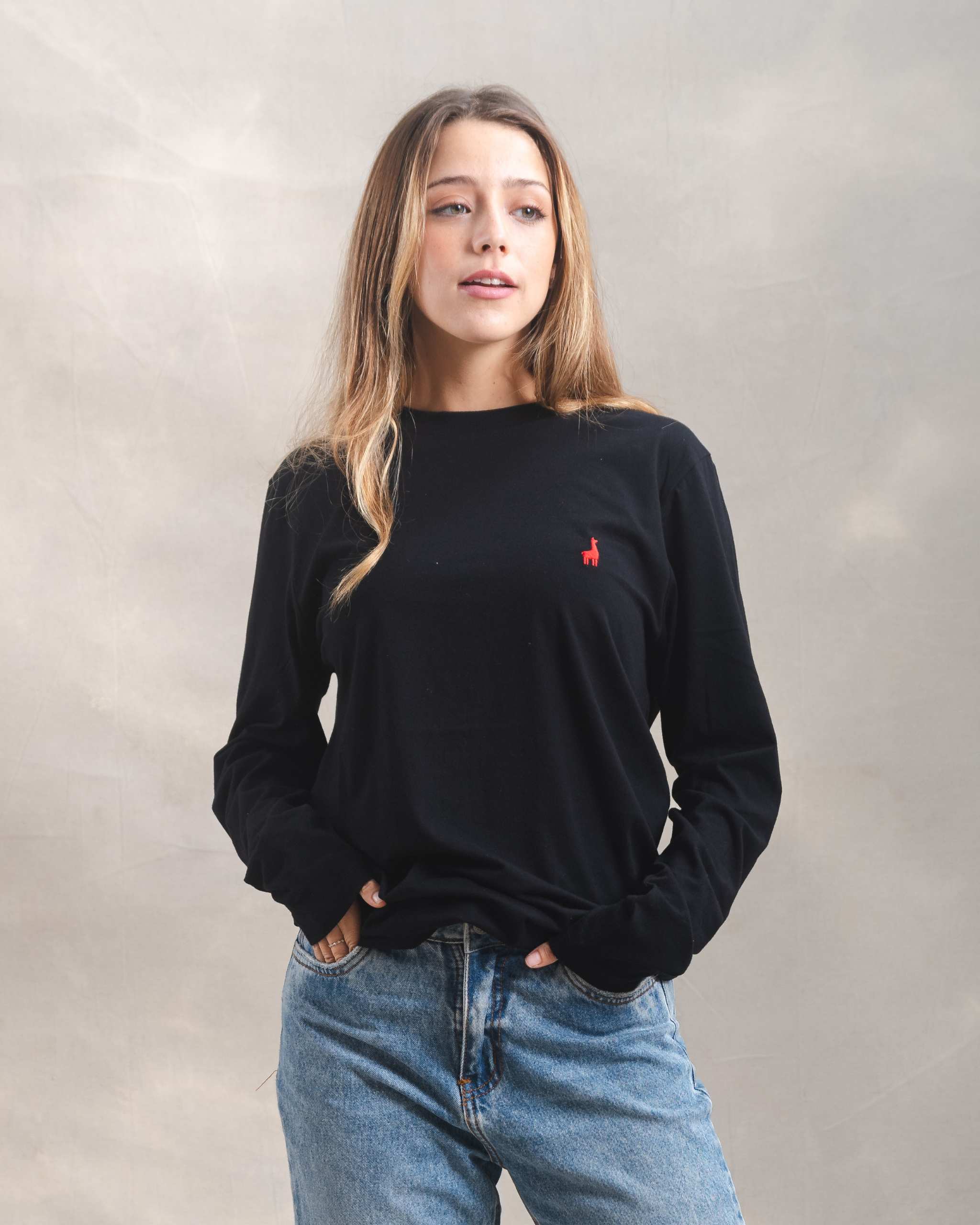 Polo manga larga unisex Negro 100% Soft Pima