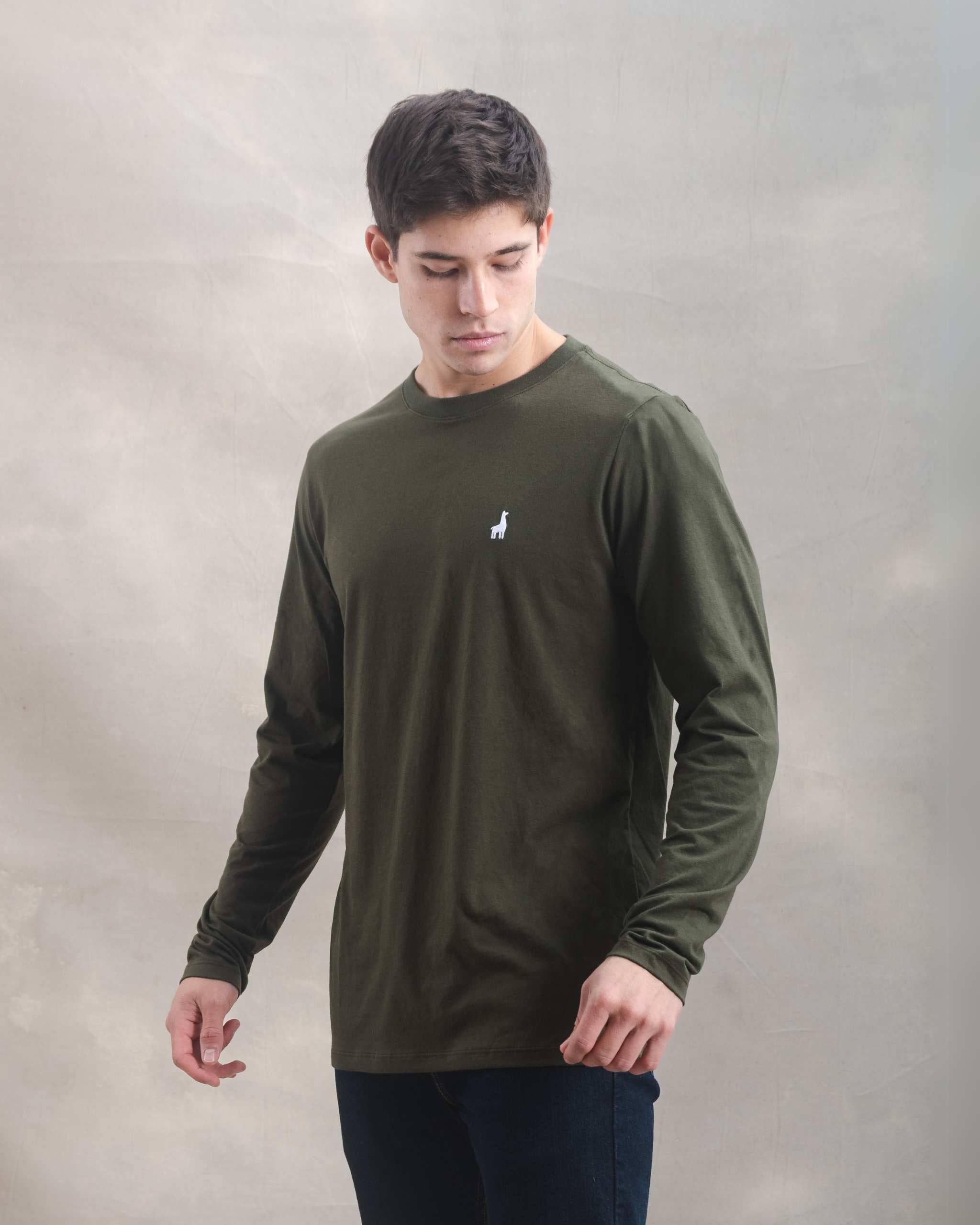 Polo Manga Larga Verde Militar 100% Soft Pima