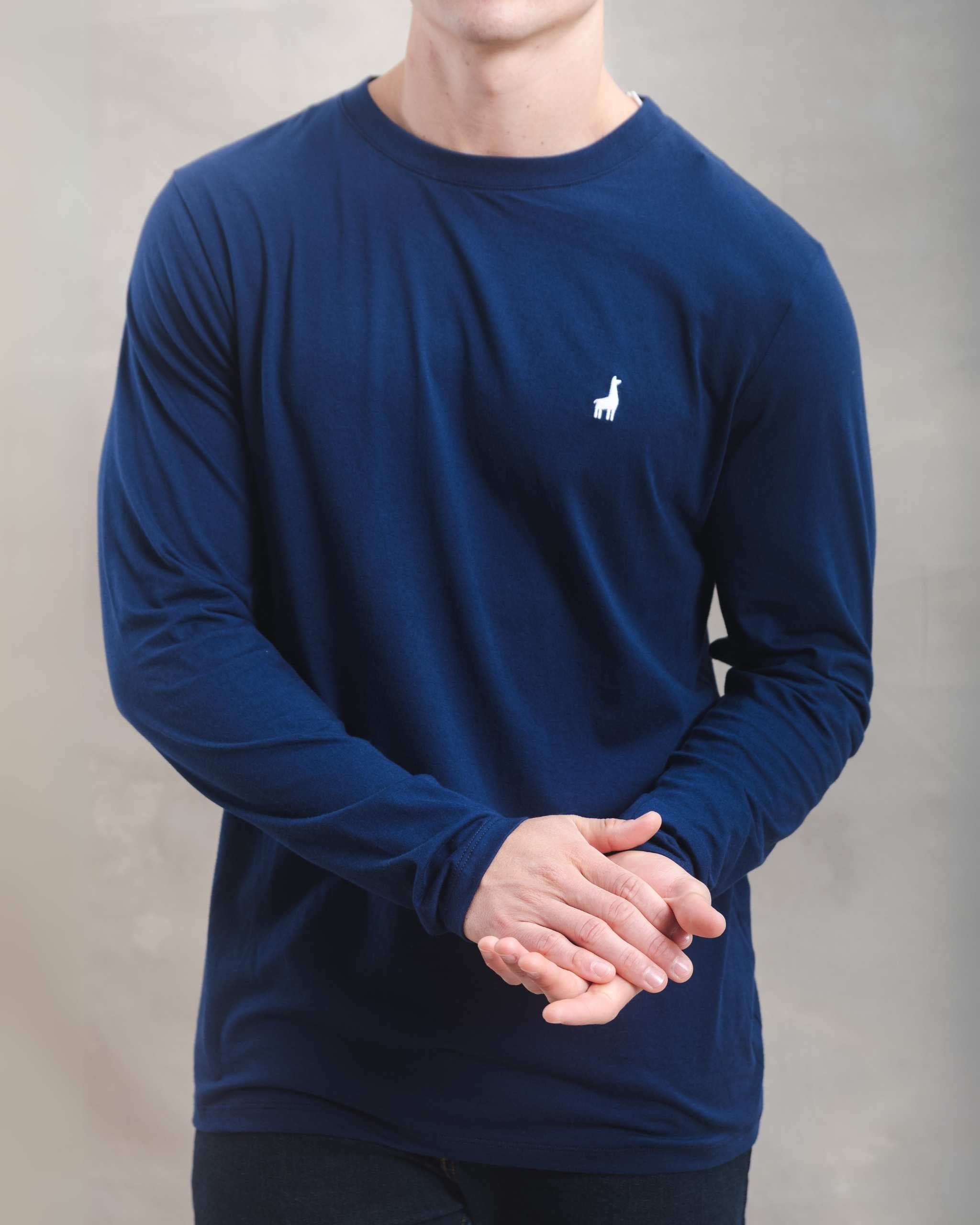 Polo Manga Larga Azul 100% Soft Pima