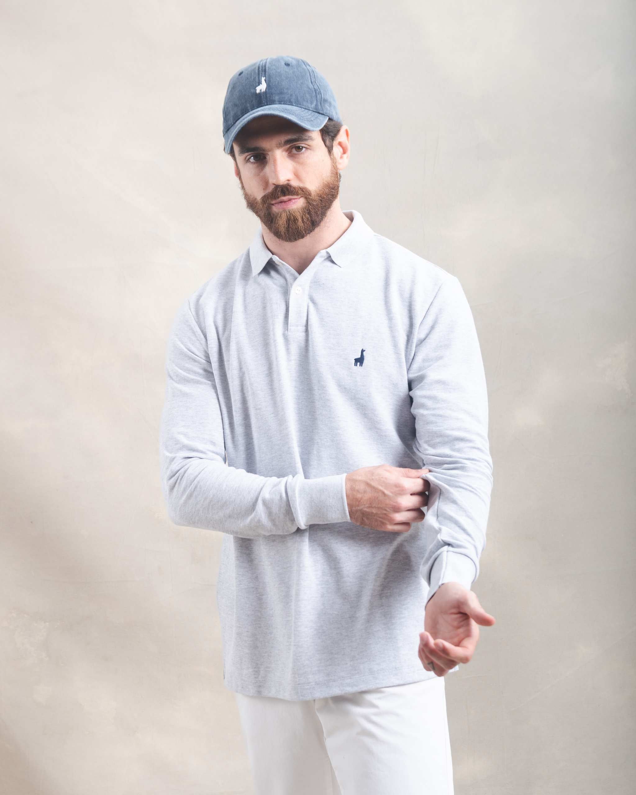 Polo Piqué Manga Larga Gris Melange