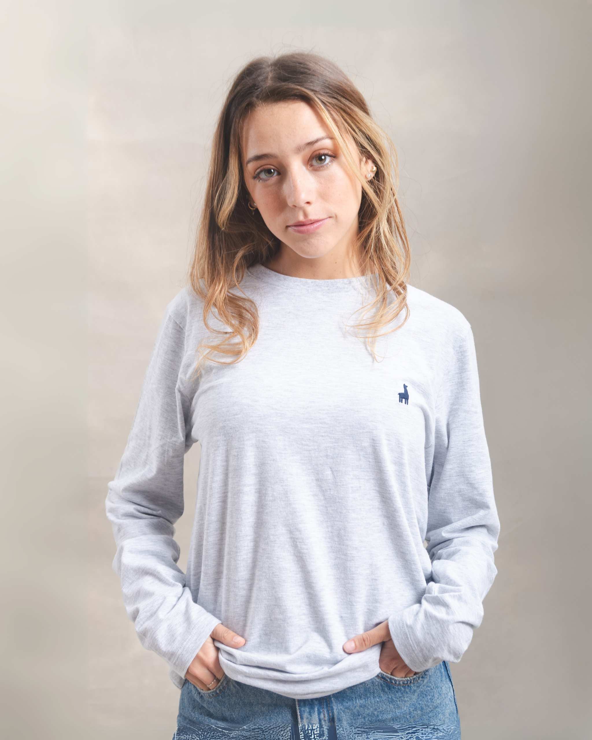 Polo manga larga unisex Gris Melange 100% Soft Pima