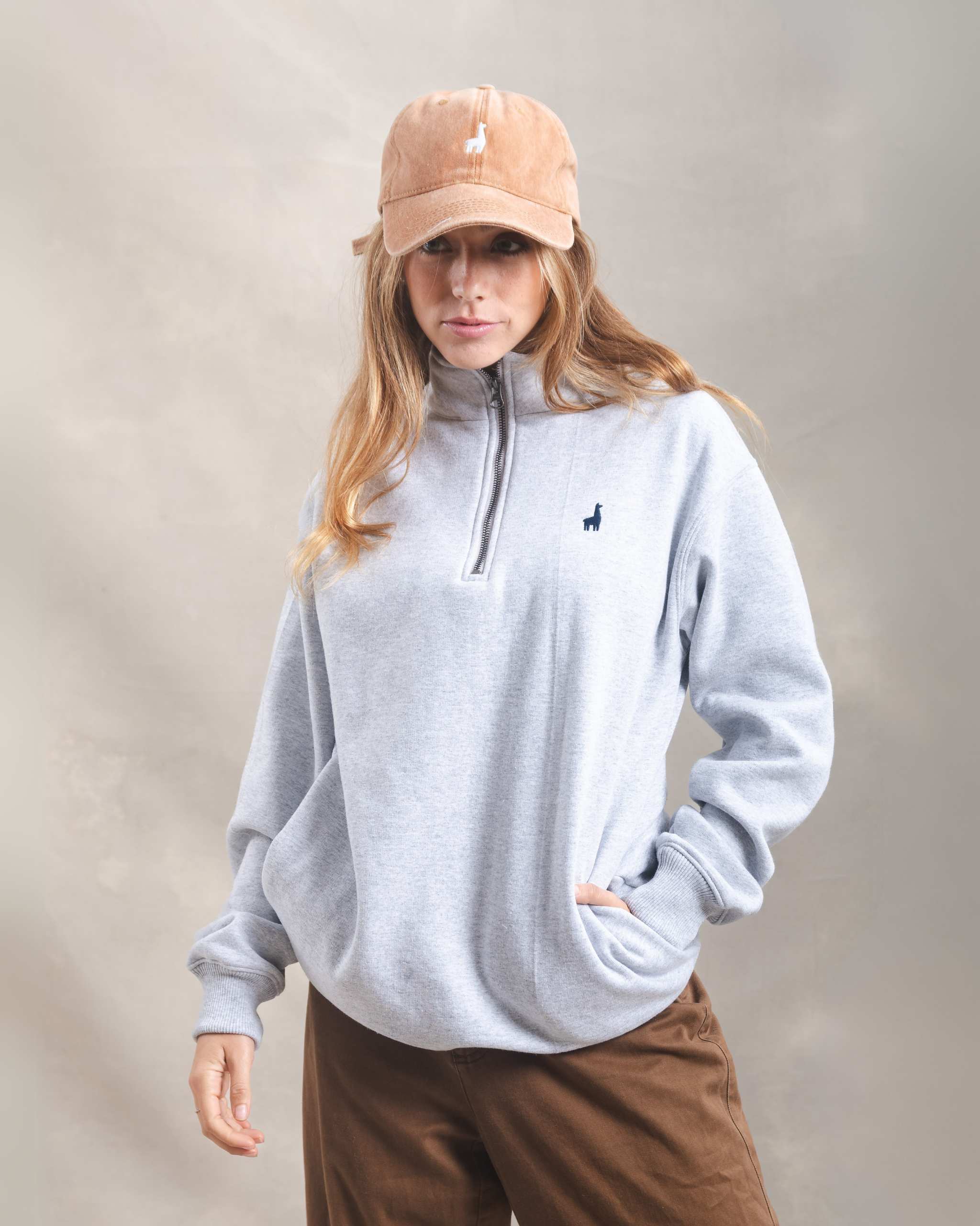 Polera Quarter Zip Gris Melange