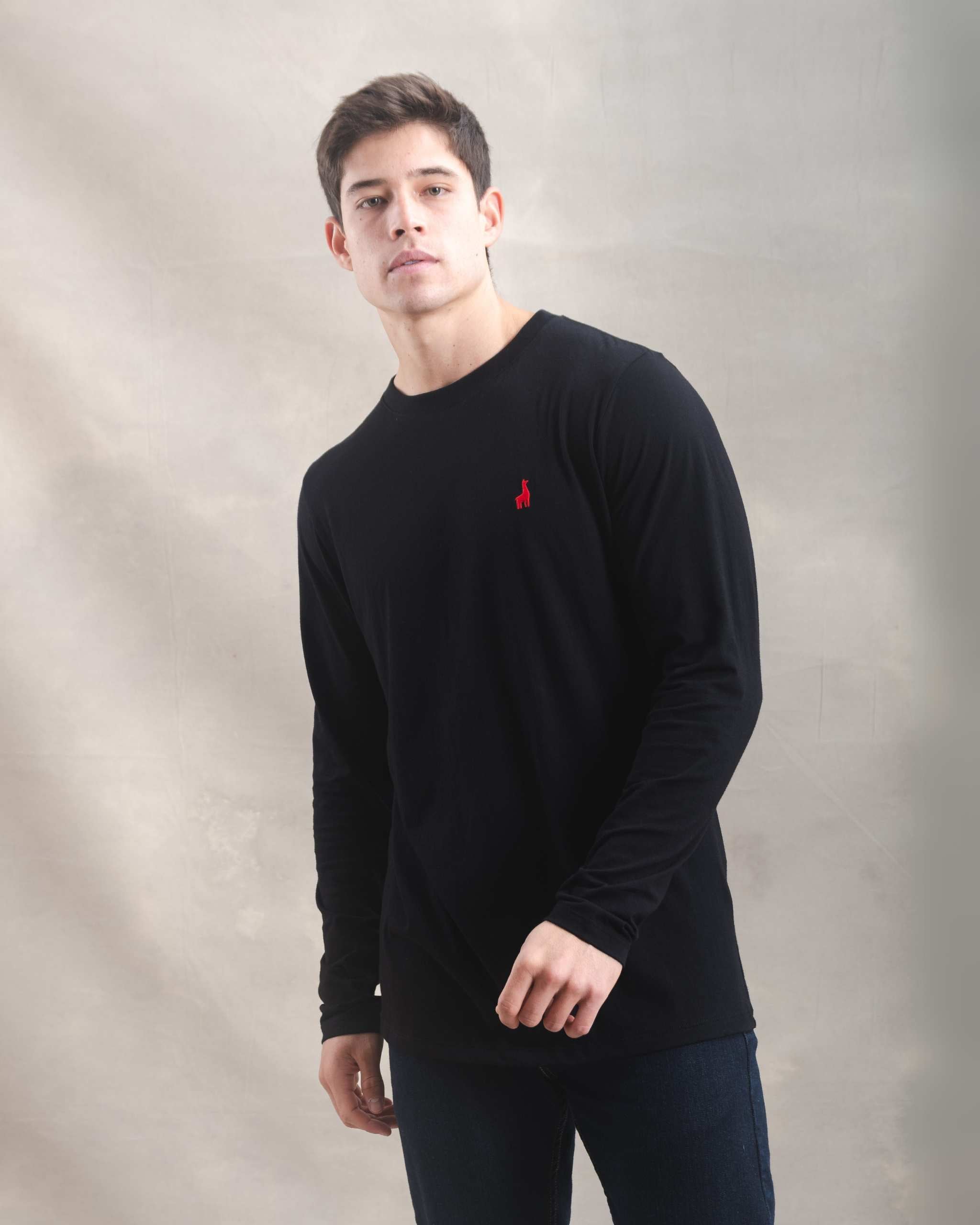 Polo Manga Larga Negro 100% Soft Pima